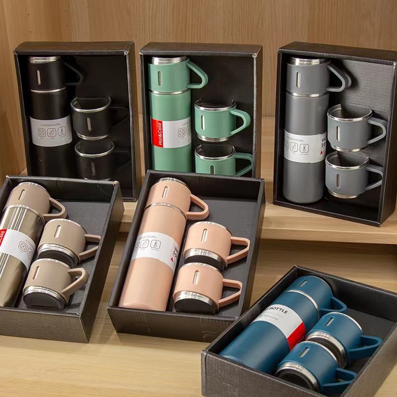 Stainless Steel Thermos Cup Three Lids 500ml Large Business Gift Set Household Vacuum Insulated BPA Free 12-24hr
