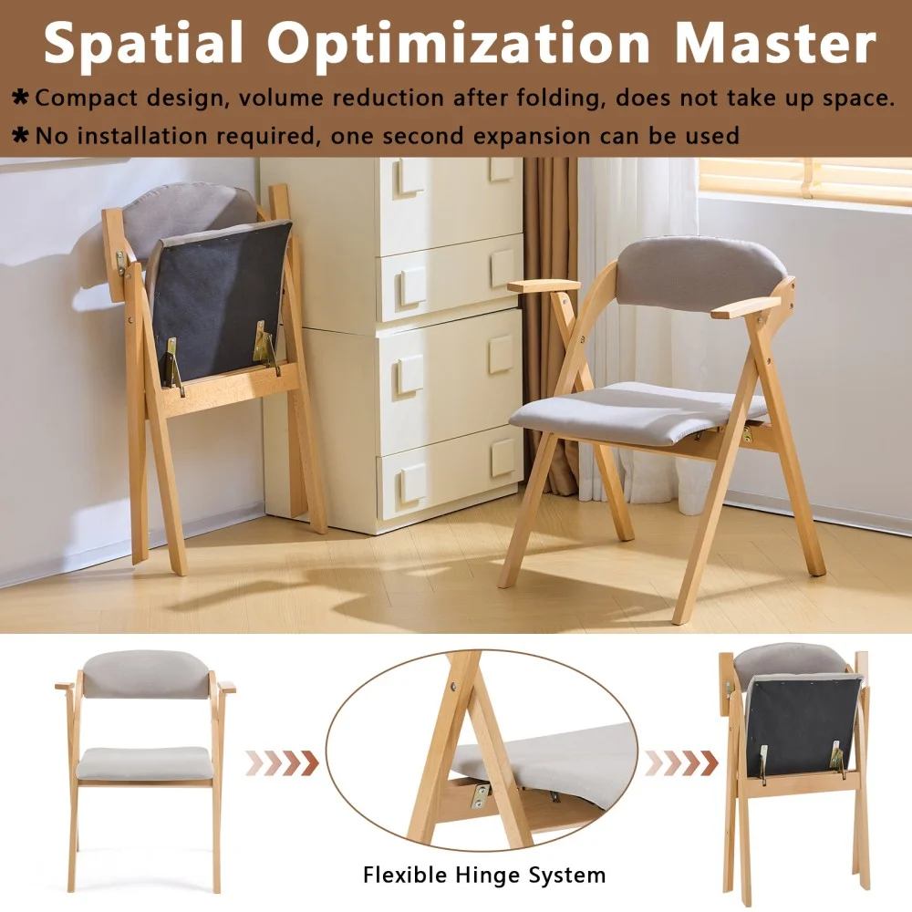 IVV 2-Pack Beechwood Folding Chairs with Cushioned Seat and Backrest, No-Assembly Guest Chairs for Home, Office, or Events (Beige) - Image 18
