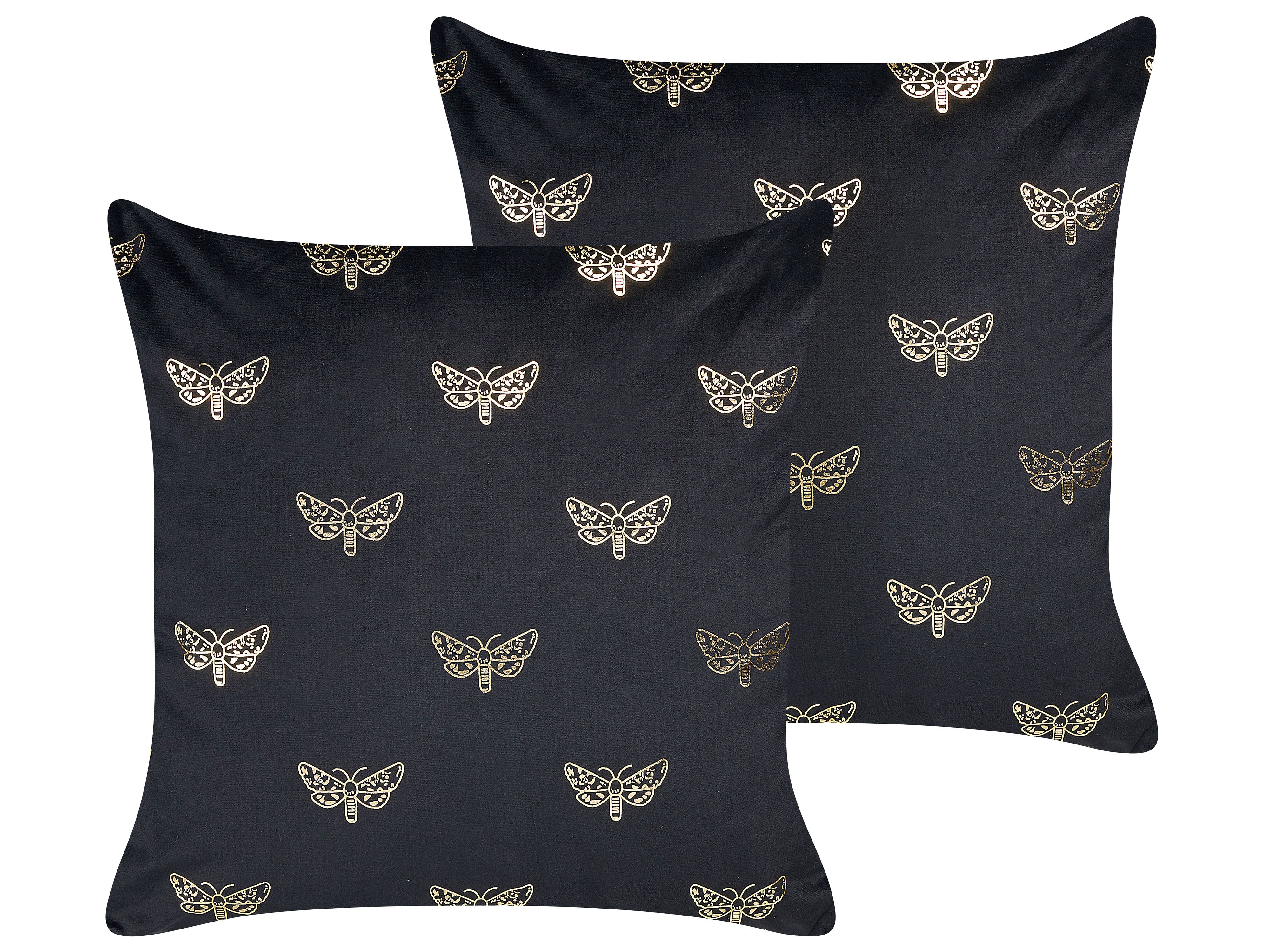 Set of 2 Decorative Cushions YUZURI Velvet 45 x 45 cm Black Animal Pattern
