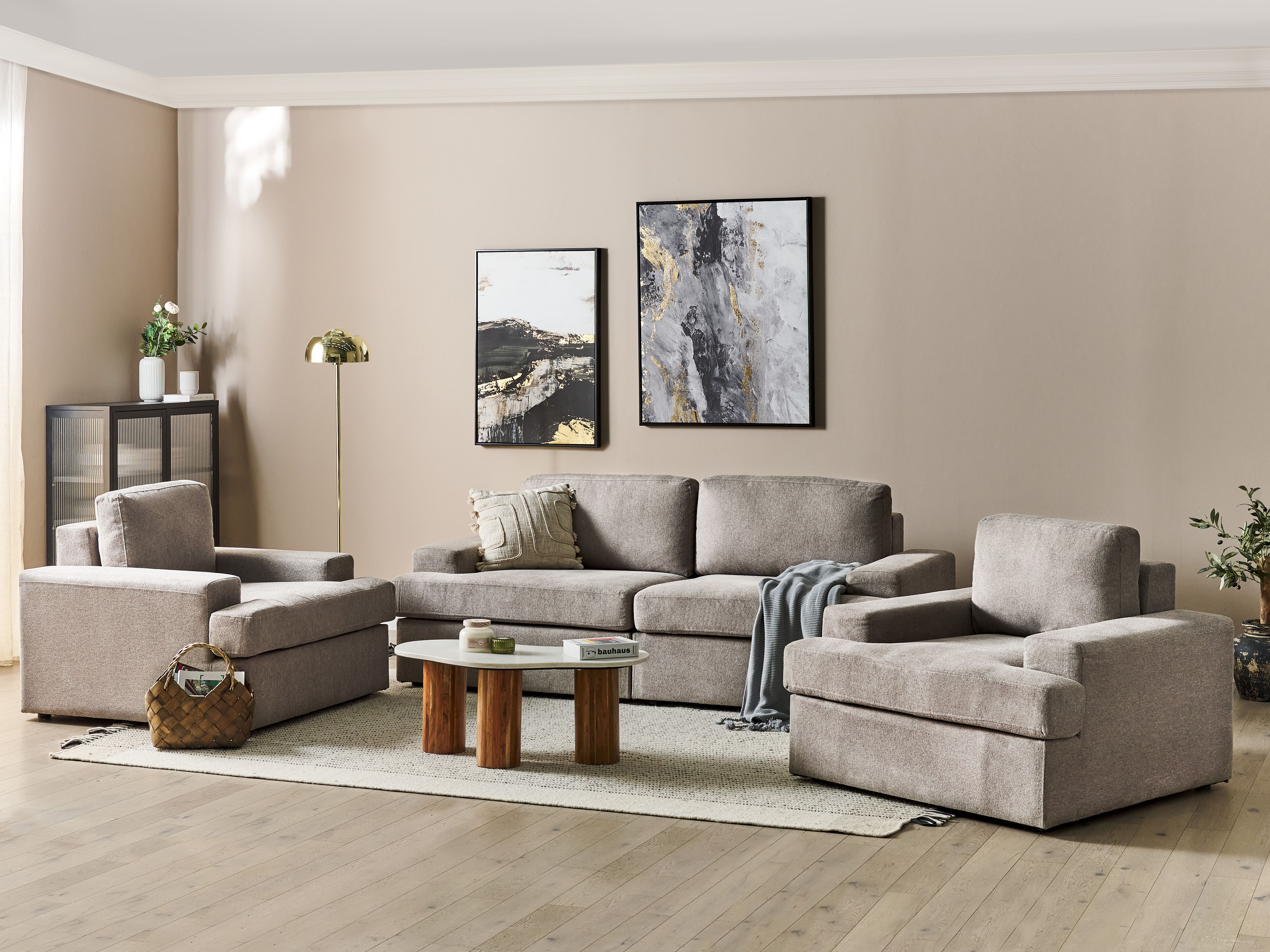 Living Room Set 5 Seater ALLA Fabric Taupe