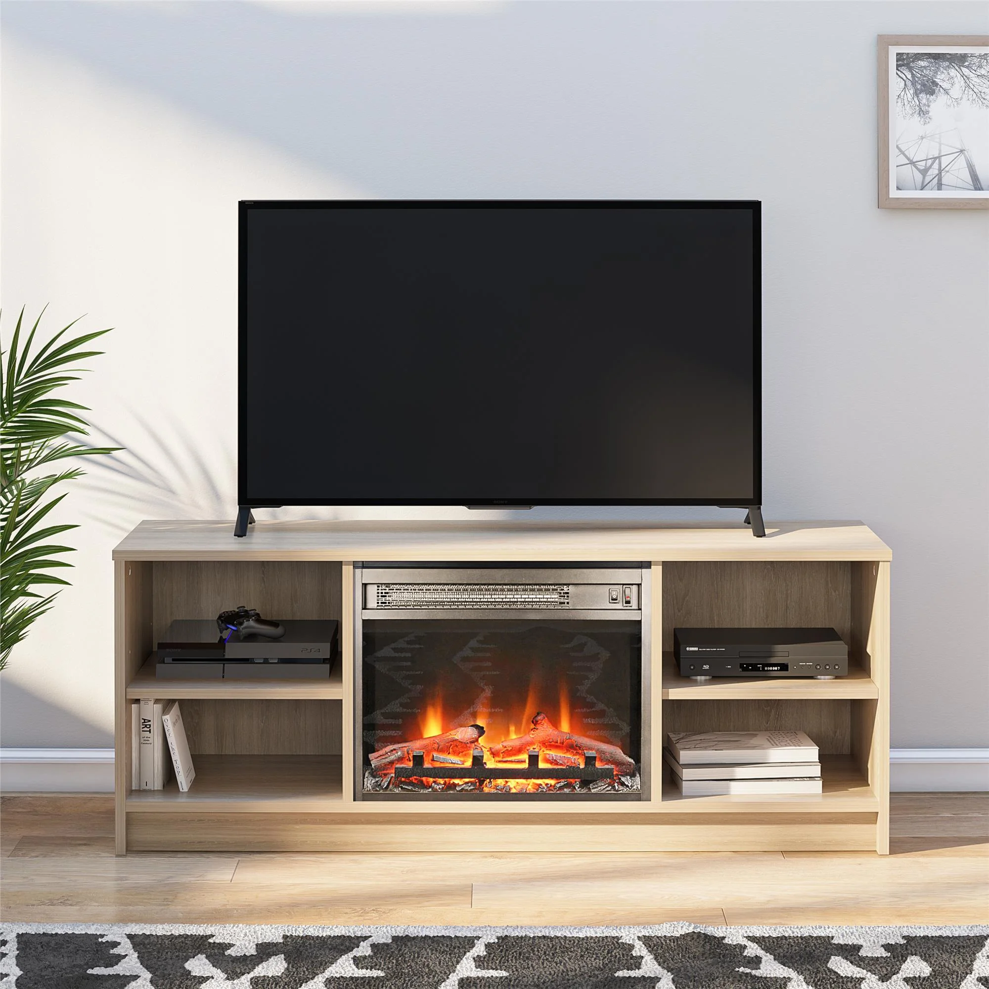 Mainstays Fireplace TV Stand, for TVs up to 55", Black Oak - Image 24