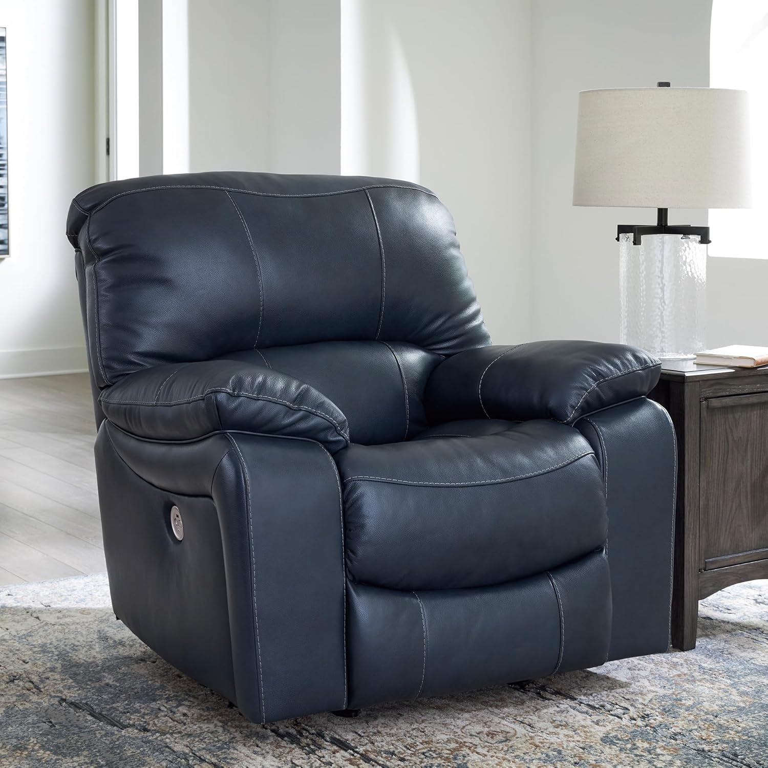 Signature Design By Ashley Leesworth Modern Power Rocker Recliner, USB Port, Gentle Rocking, Top Grain Leather and Matched Leather, 41