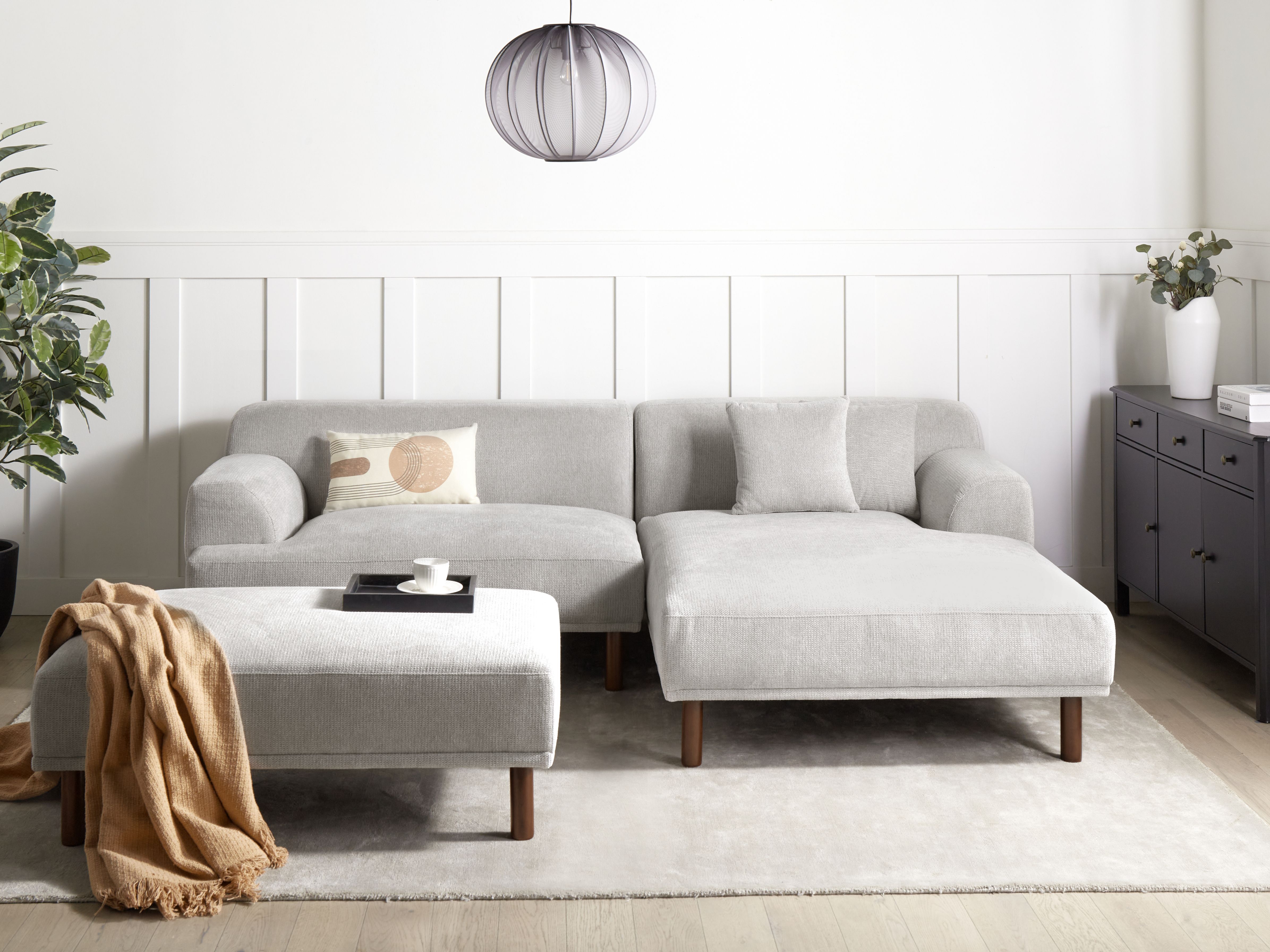 Corner Sofa 3 Seater HOLT Fabric Light Grey with Ottoman Left Hand