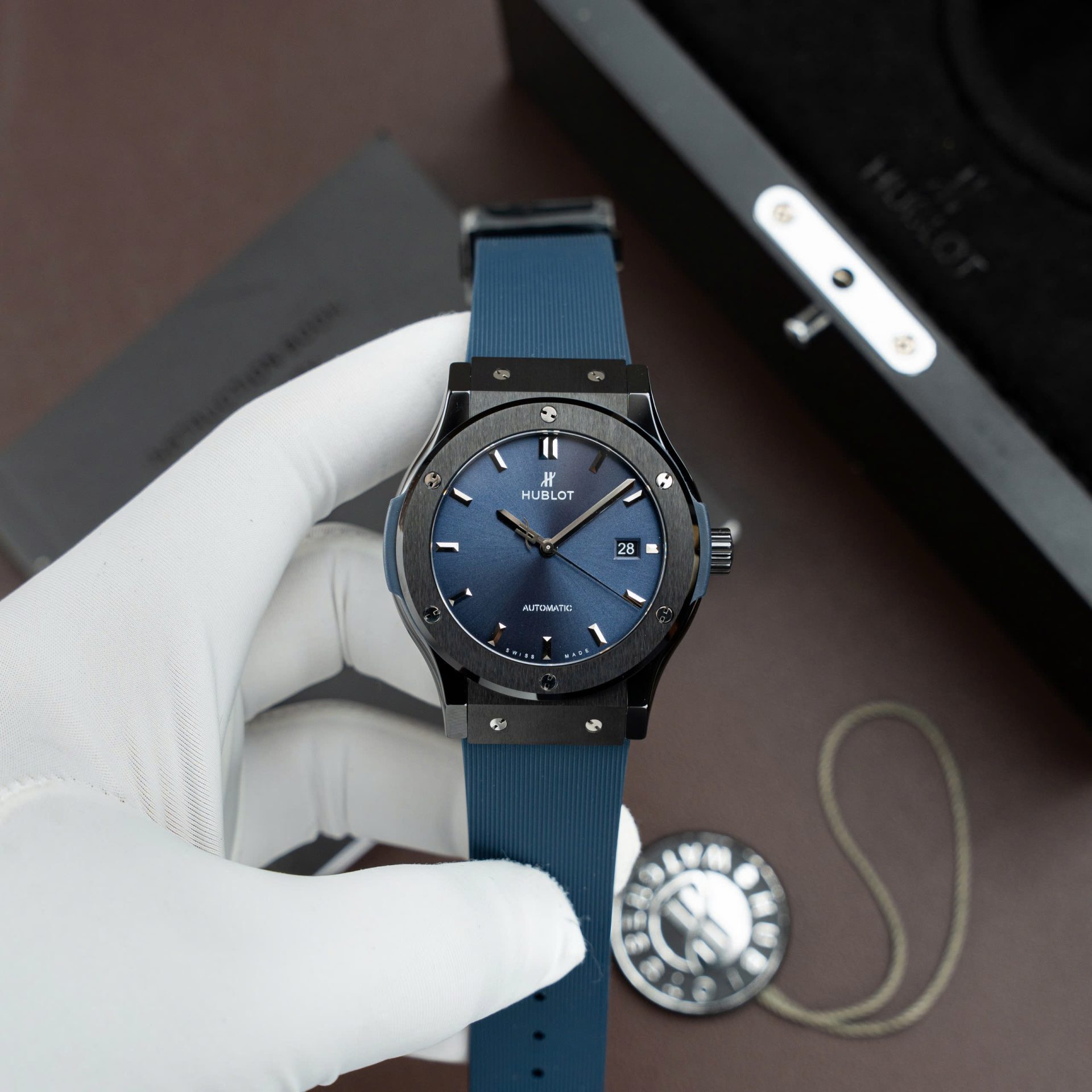 Hublot Classic Fusion Ceramic Copies Watch Blue Dial Rubber Strap 42mm - Top club
