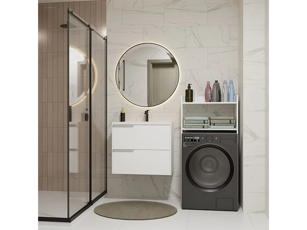 NINA - Armoire de salle de bain au-dessus de machine à laver 2 rayons 64×124×30 cm - Blanc