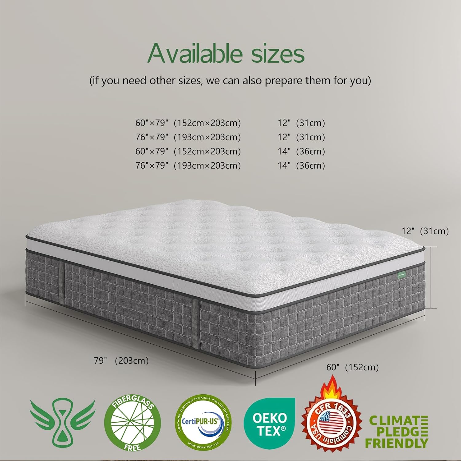 Queen Size Mattress, Medium Firm 14 Inch Hybrid Mattress Queen Size in a Box - Memory Foam & Pocket Springs for Back Pain Relief, Fiberglass Free, Motion Isolation, CertiPUR-US & OEKO-TEX Certified