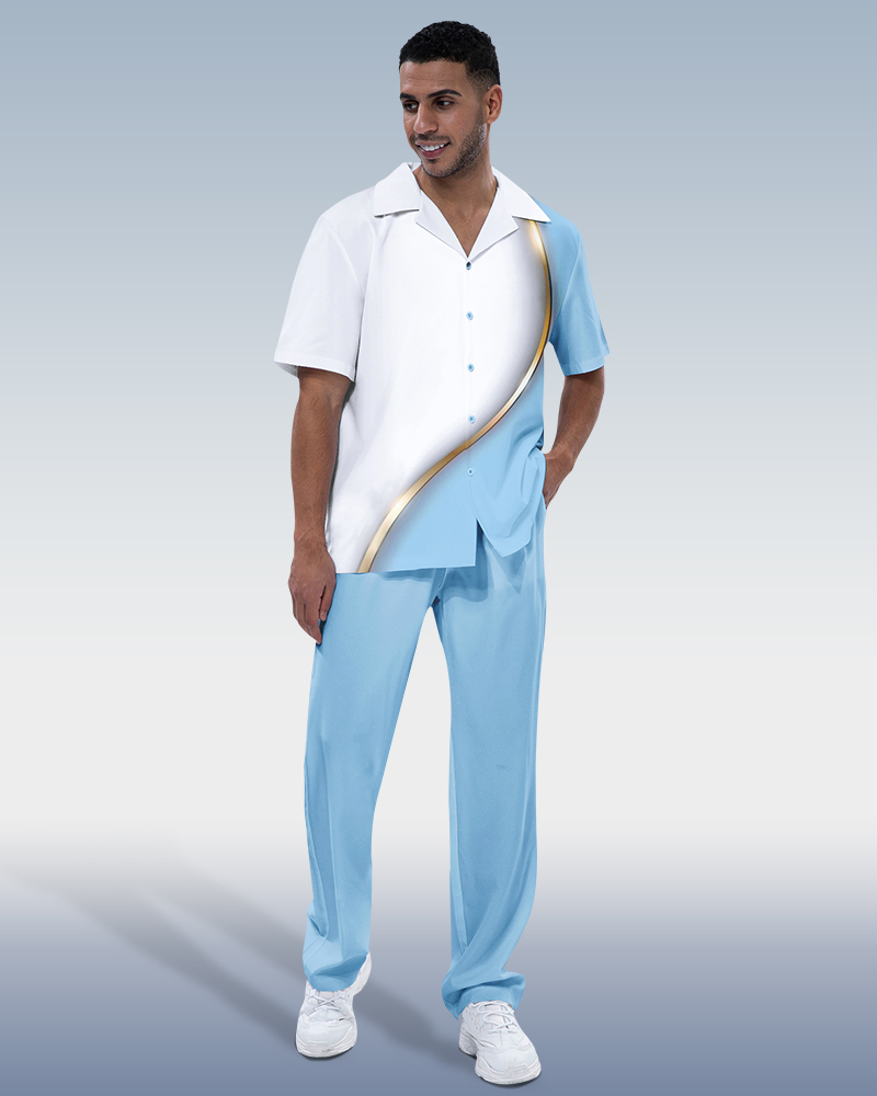 Suitmens Men's Blue Gradient Short Sleeve Hiking Suit