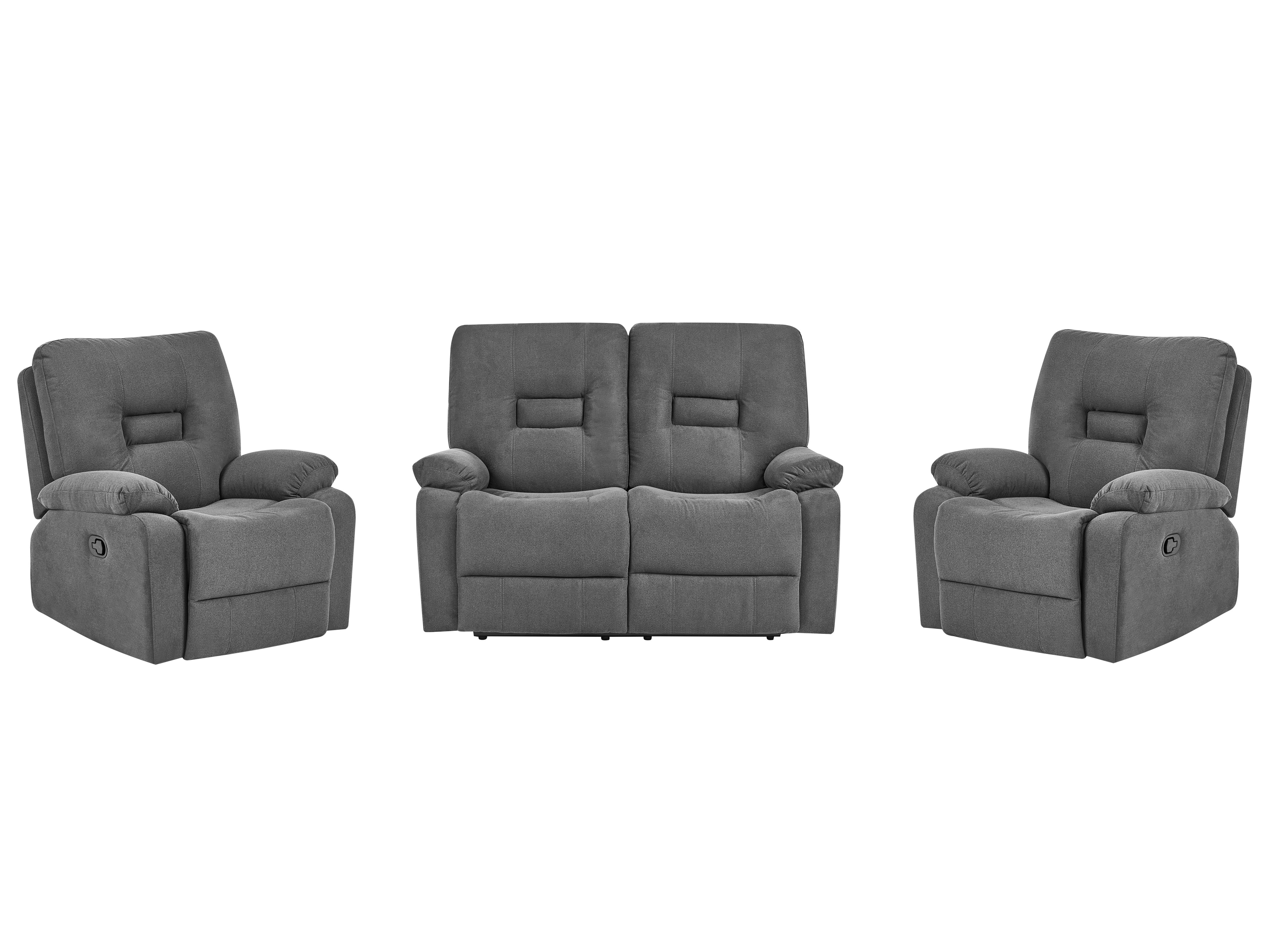 Manual Recliner Living Room Set 4 Seater BERGEN Fabric Graphite Grey