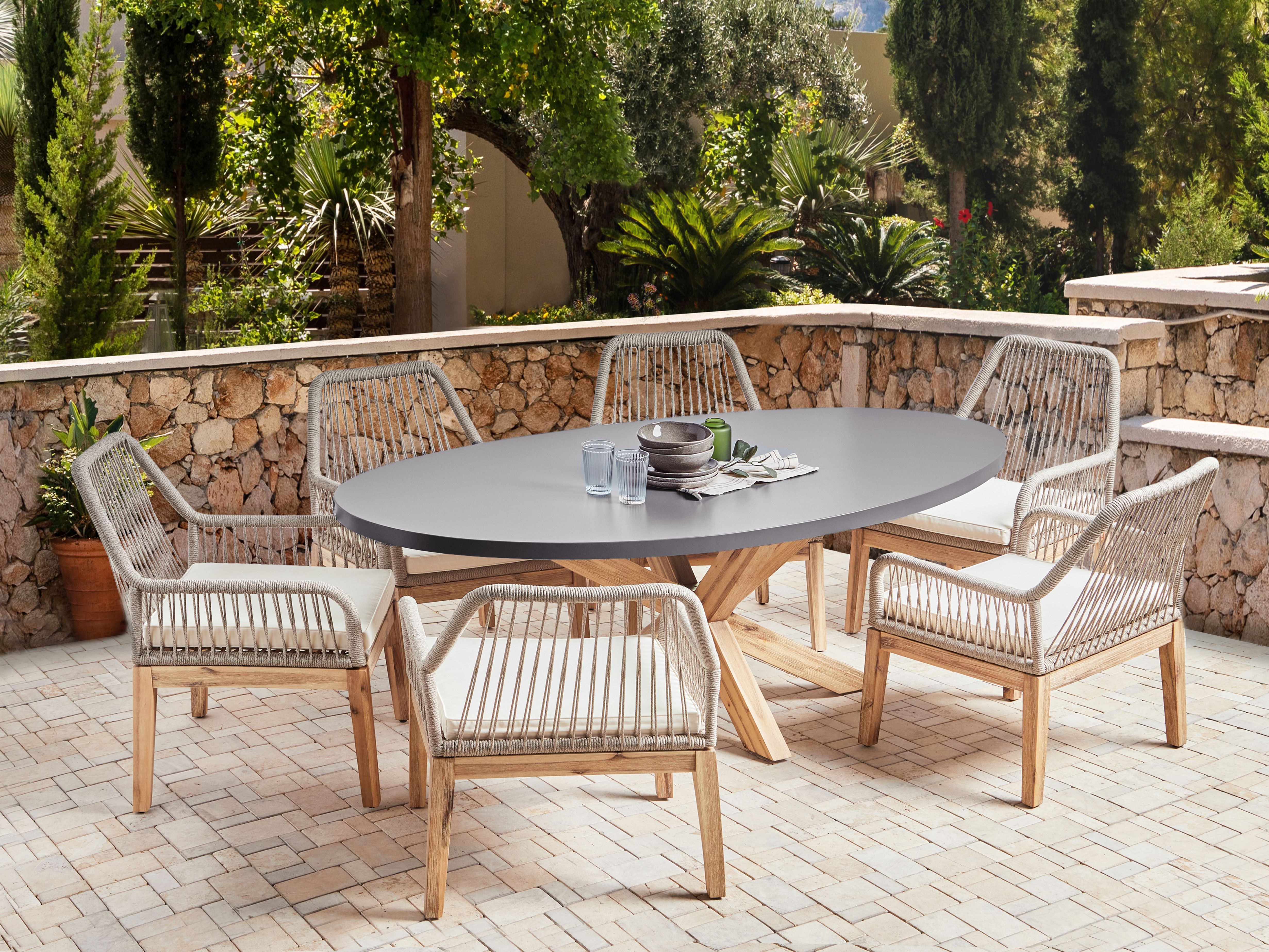 Garden Dining Set 6 Seater ORISTANO with Cushions Concrete Beige
