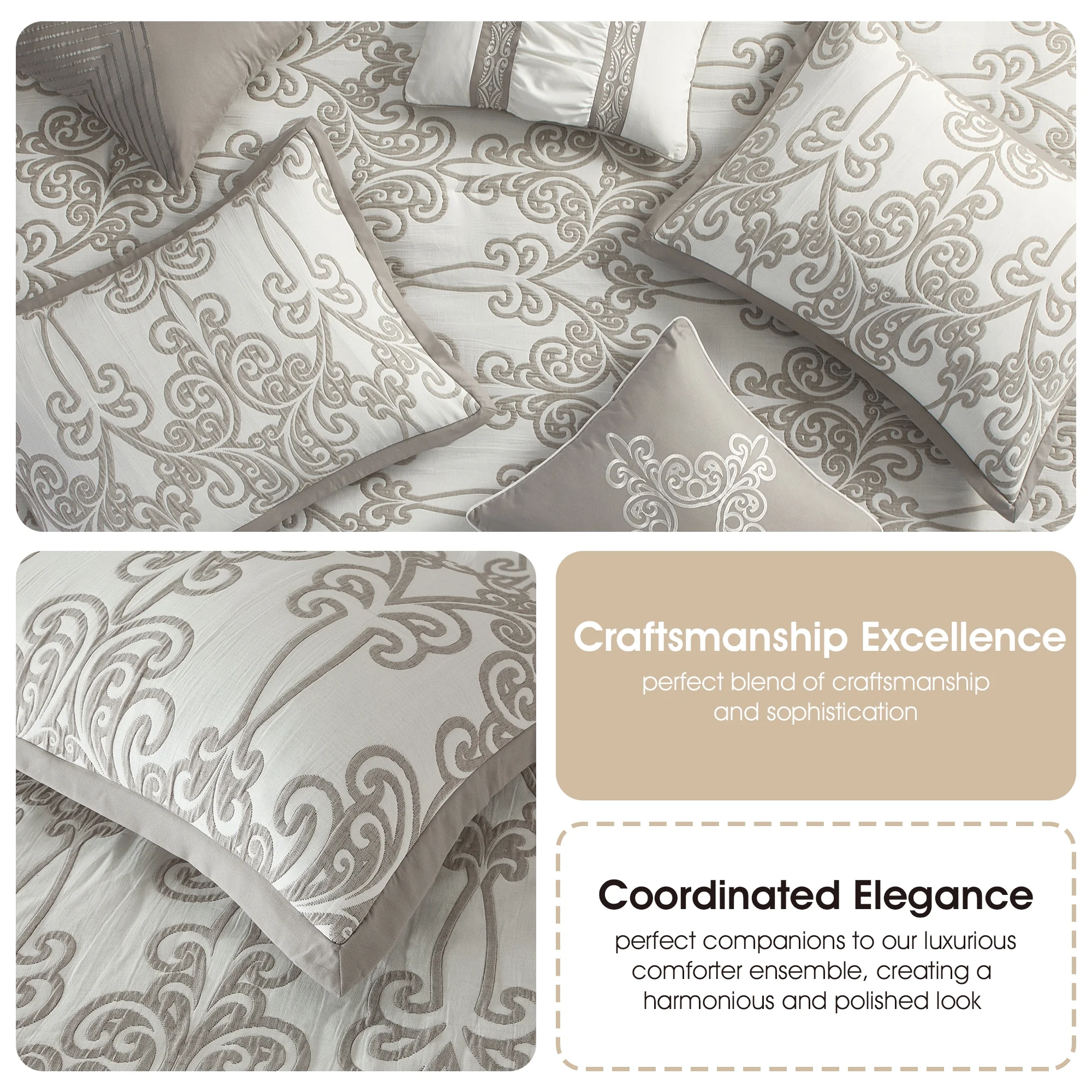 Lanco Smoke Grey Comforter Set California King Size, 9 Piece Jacquard Floral Bedding Set, All Season, Ultra-Soft, Matching Pillows & Shams, Bed Skirt - Image 10