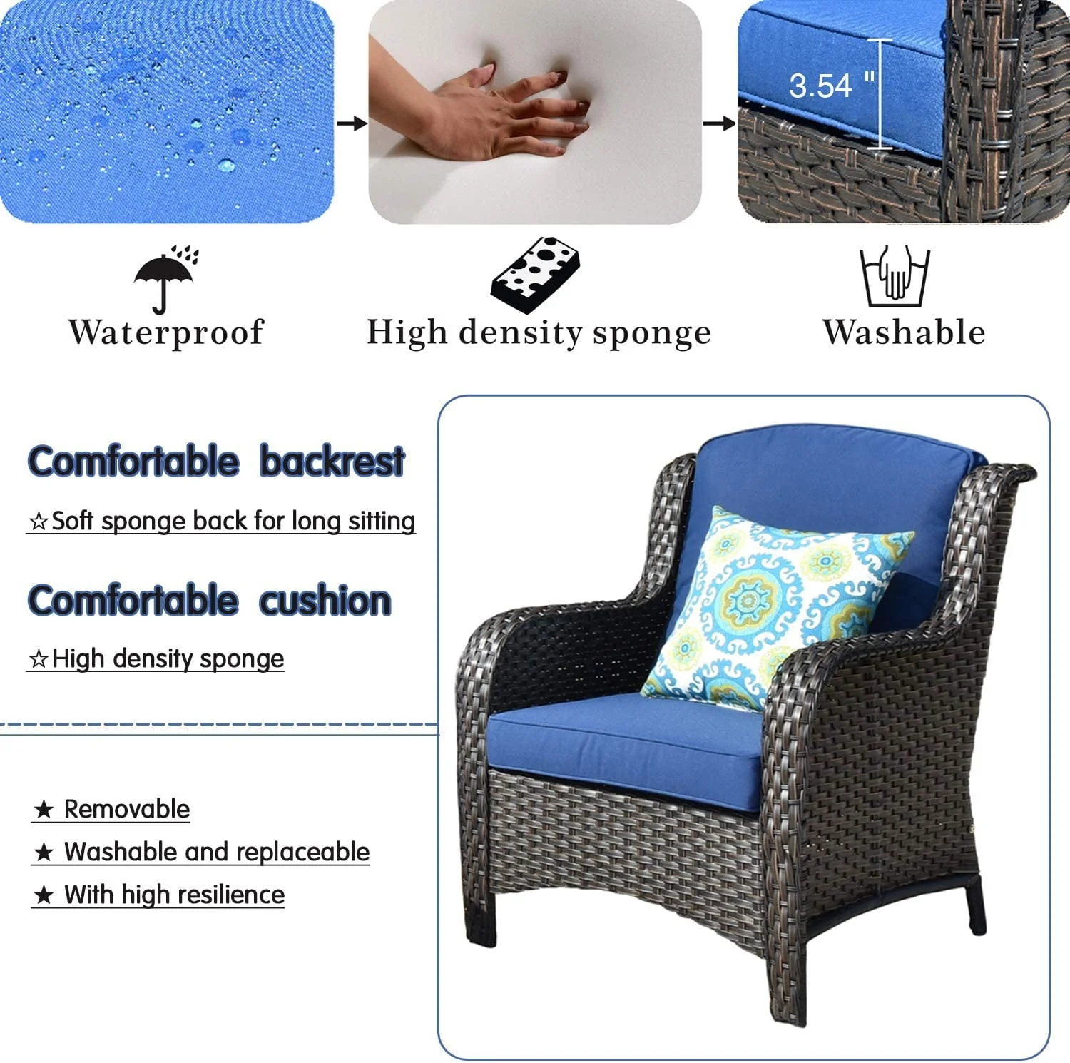 Ovios Outdoor Patio Single Chairs on sale 2 Pieces, Wicker Patio Single Chairs Set, PE Rattan Patio Chairs with Fabric Cushions for Backyard - Image 3