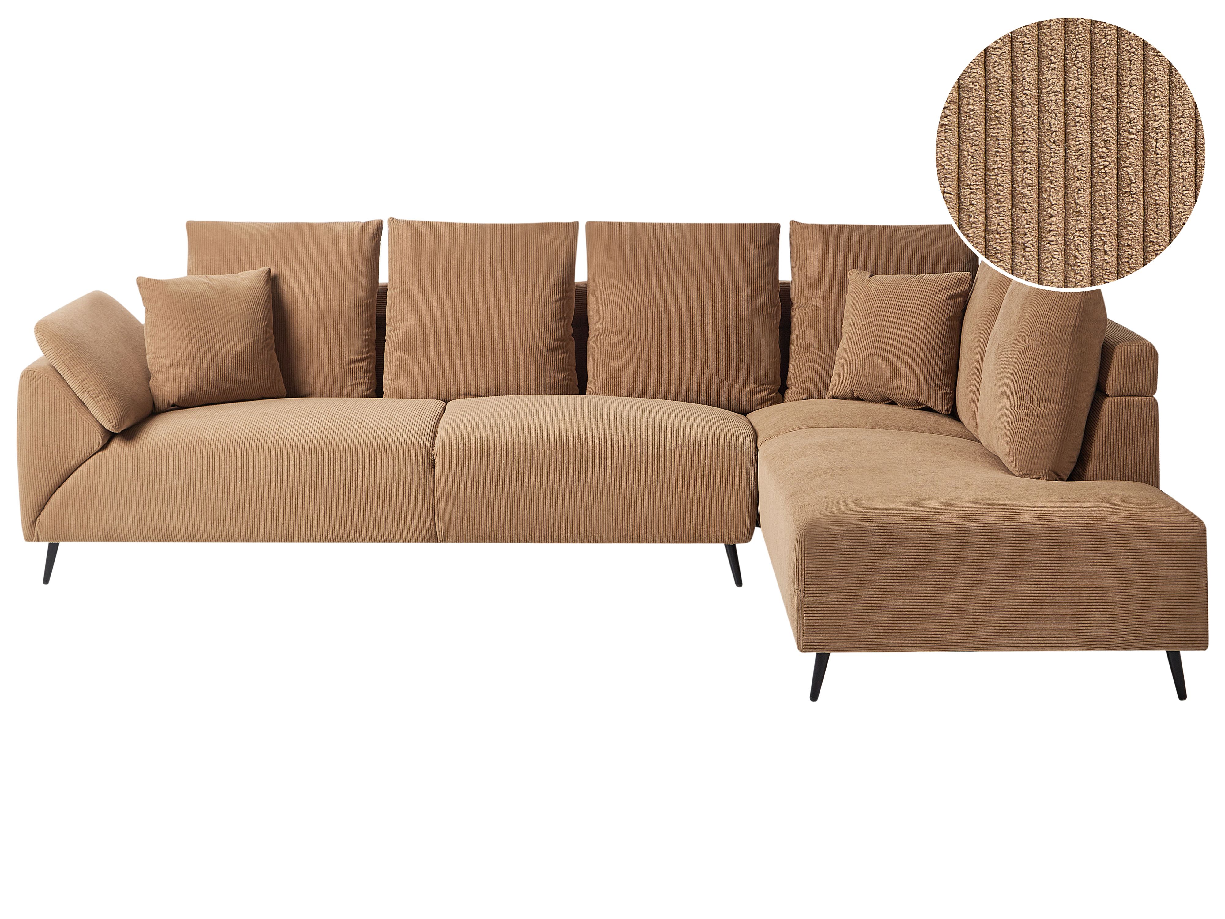 Corner Sofa 4 Seater LUNNER Corduroy Brown Left Hand