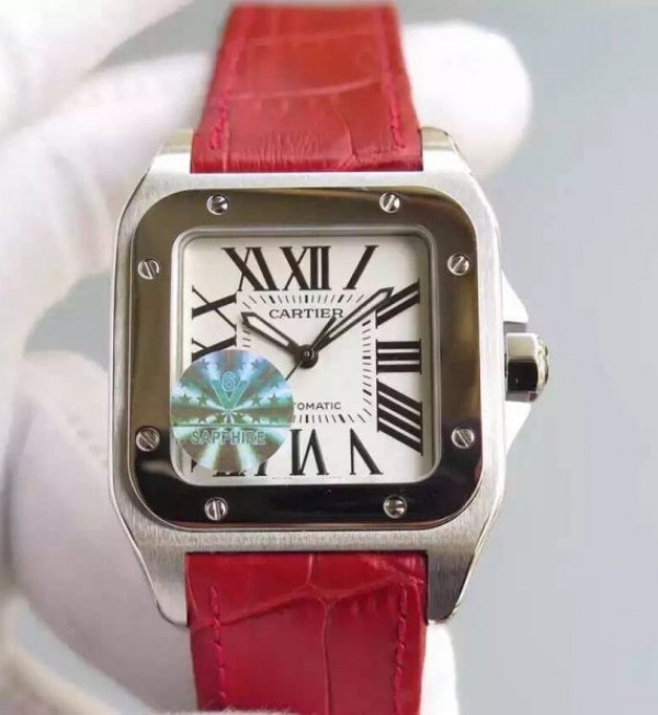 Replica Cartier V6 Santos 100 W20126X8 36mm White Dial Black Leather Strap - Top club