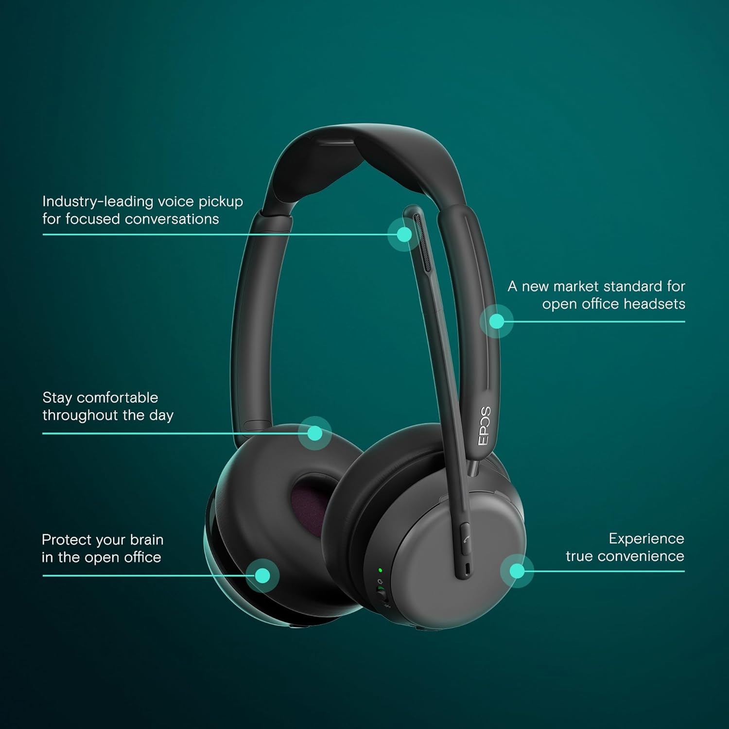 EPOS Impact 1060 ANC Professional Bluetooth Headset for PC - Double-Sided, Premium Noise-Canceling Mic, EPOS AI, Intuitive Controls, Super Wideband Audio, Ideal for Focused Work in Noisy Office