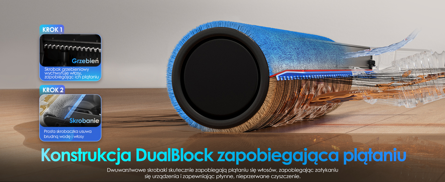 Tekst brzmi „Instrukcja DualBlock usuwająca pękaniu'. Wiele widoków projektu budowlanego lub infrastrukturalnego w terenie przypominającym pustynię z niebieską nakładką tekstu.