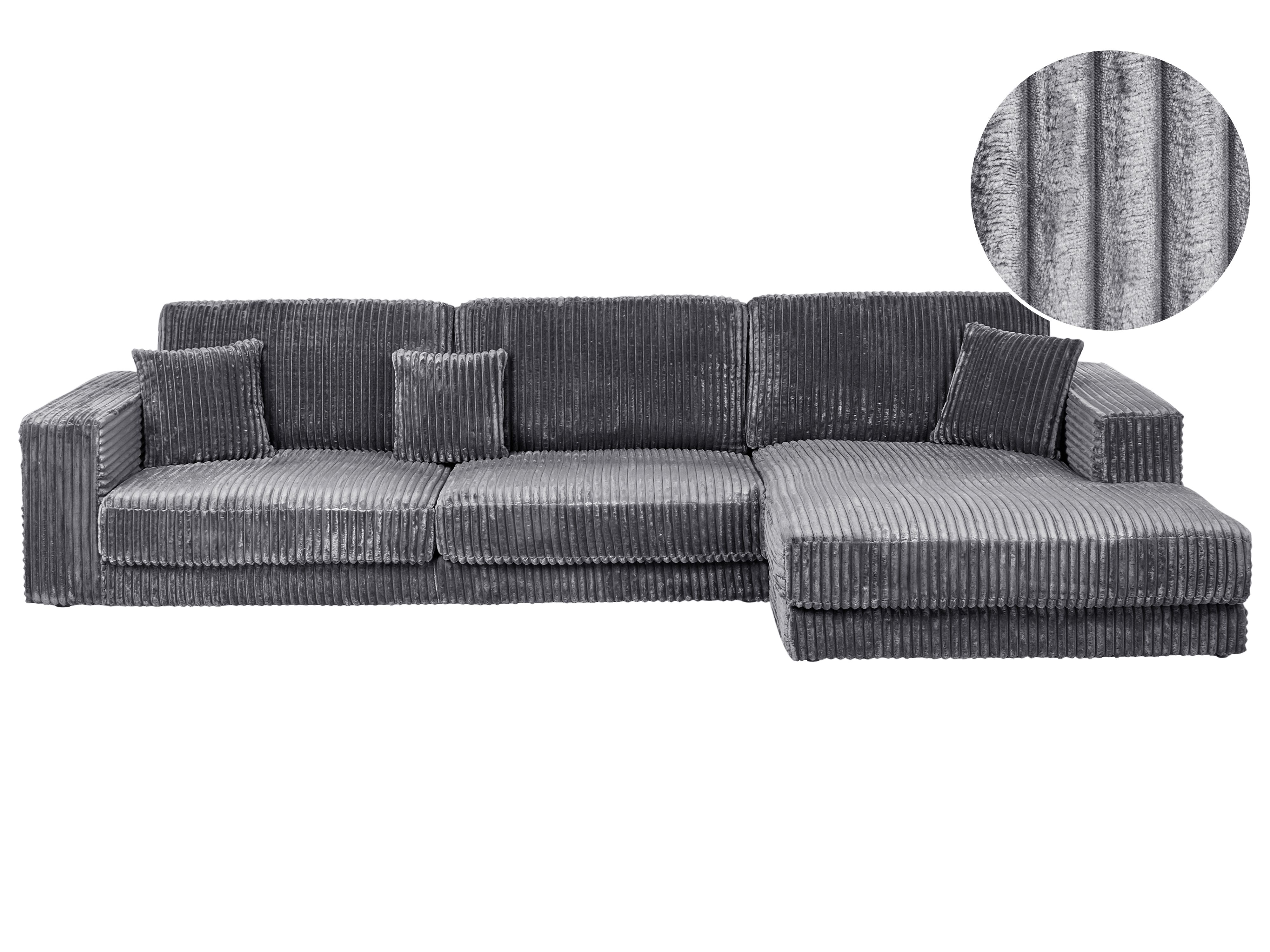 Corner Sofa 5 Seater LOFOTEN Corduroy Dark Grey Left Hand