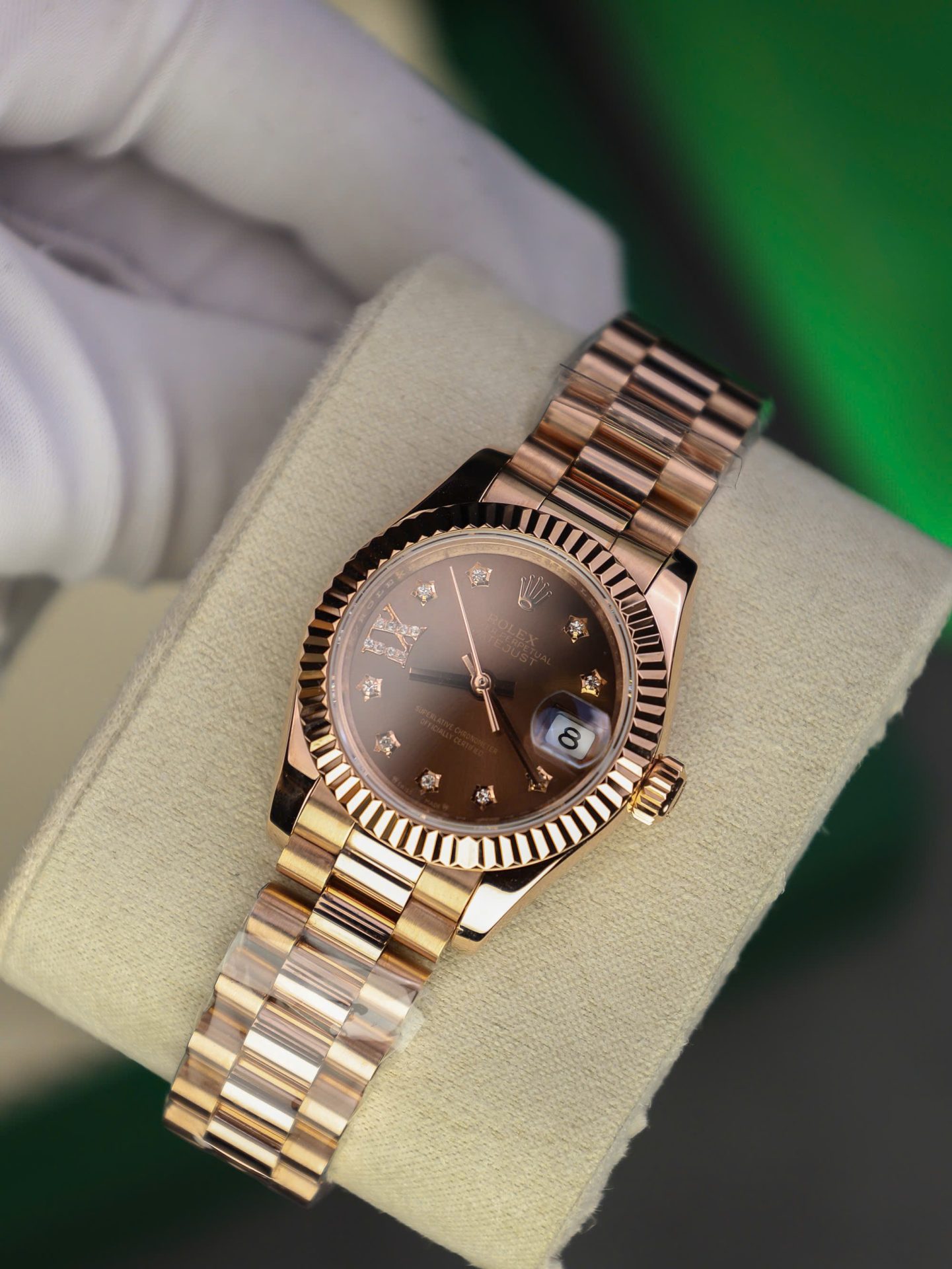 Rolex DateJust Women Copies Watches Gold Wrapped Chocolate Dial GM Factory 28mm - Elite Watch Atelier