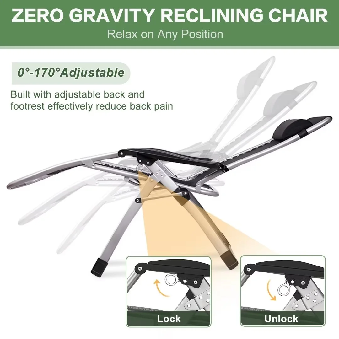 NAIZEA 2 Pack Zero Gravity Chair, Foldable Portable Lawn Recliner with Cushion, Headrest, Cup Holder, Black - Image 3
