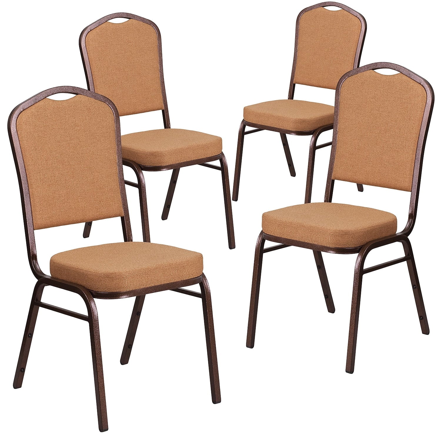 Flash Furniture 4 Pack HERCULES Series Crown Back Stacking Banquet Chair in Black Patterned Fabric - Gold Vein Frame - Image 32