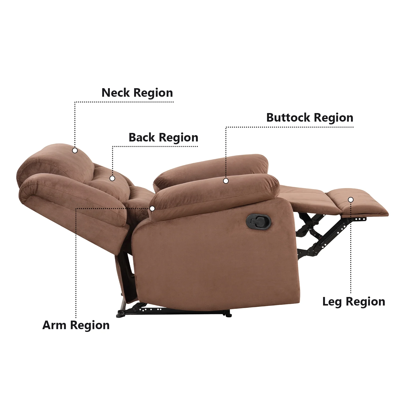 Bonzy Home Recliner Chairs for Living Room Overstuffed Breathable Fabric Reclining Chair Manual Sofa Brown - Image 8