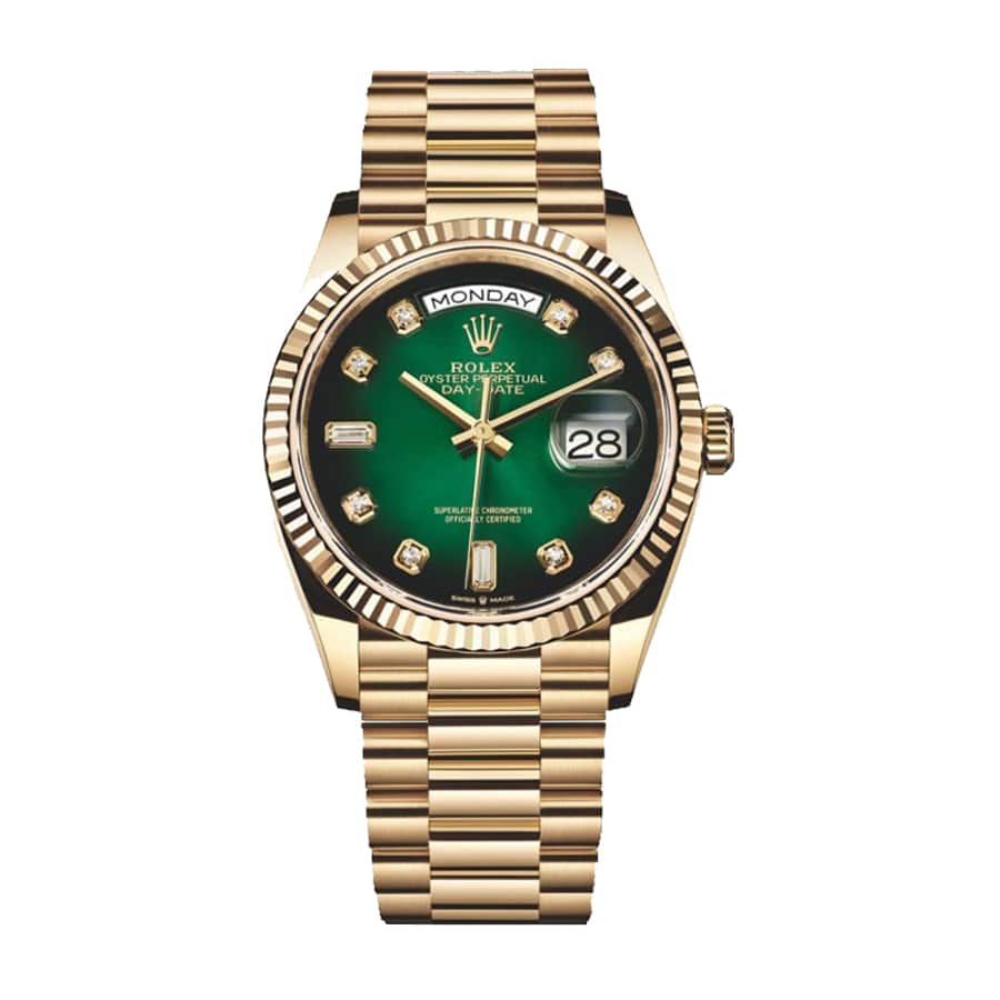 Rolex Day-Date 118238 Yellow Gold Green Dial Replica - Elite Watch Atelier