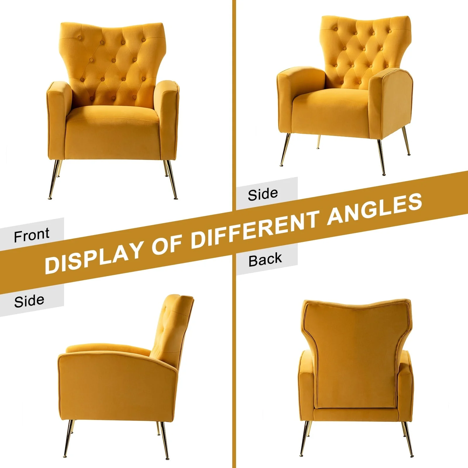 14 Karat Home Fall Home Decor Velvet Accent Chair Button Tufted Metal Legs Adult Living Room Mustard - Image 9