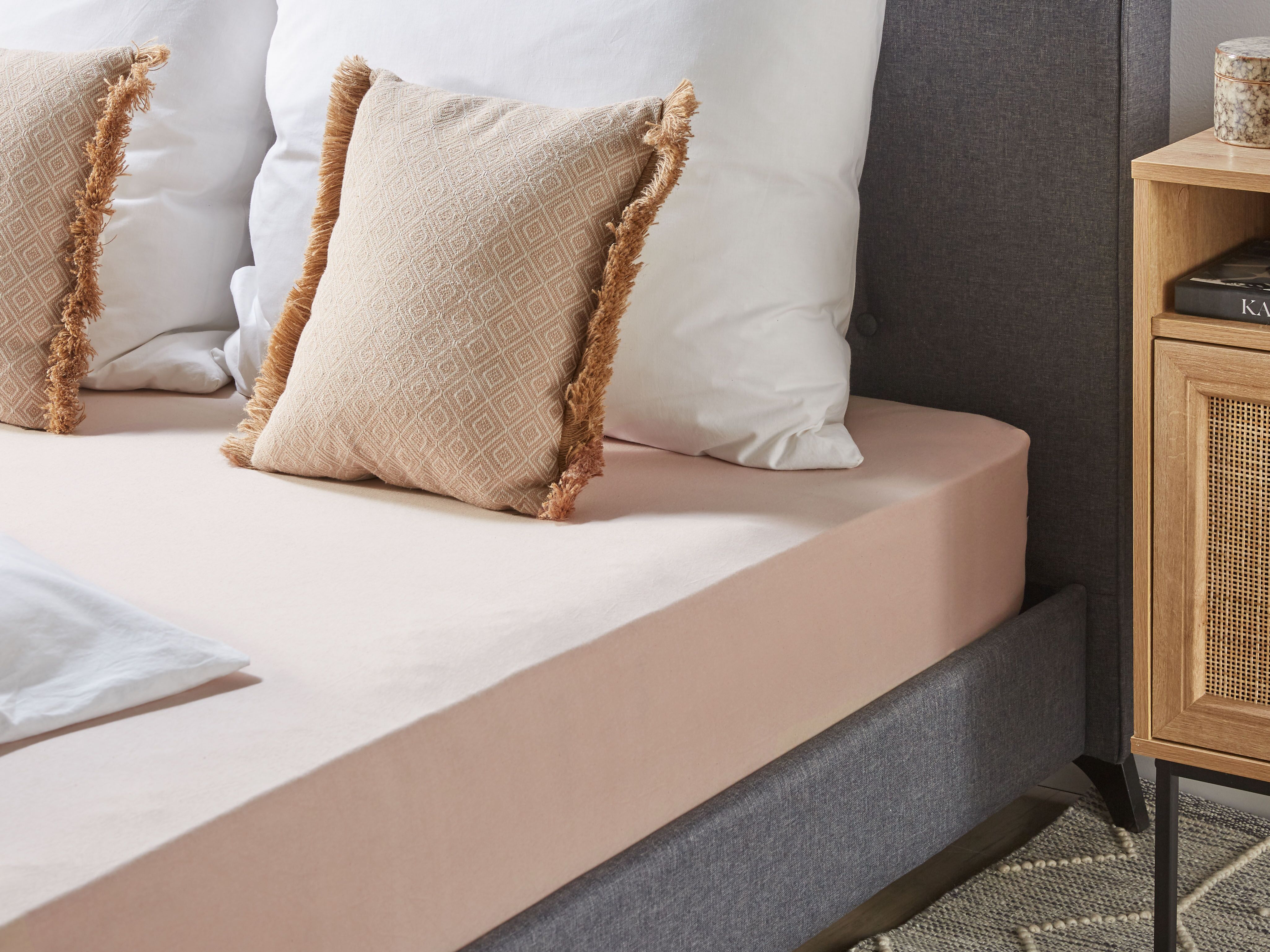 Fitted Sheet HOFUF Cotton 90 x 200 cm Beige