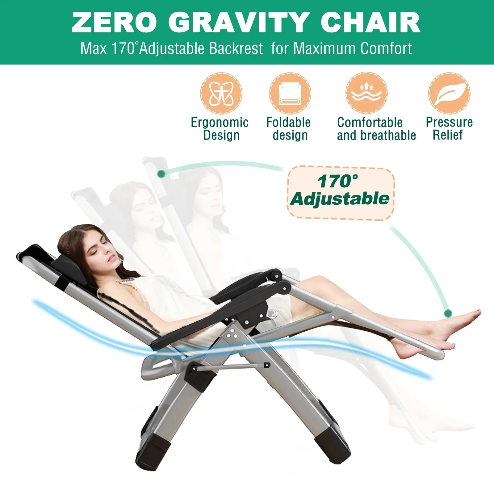 NAIZEA Zero Gravity Lawn Recliner Chairs, 2 Pack, Black - Image 38 NAIZEA Zero Gravity Lawn Recliner Chairs, 2 Pack, Black - Image 38