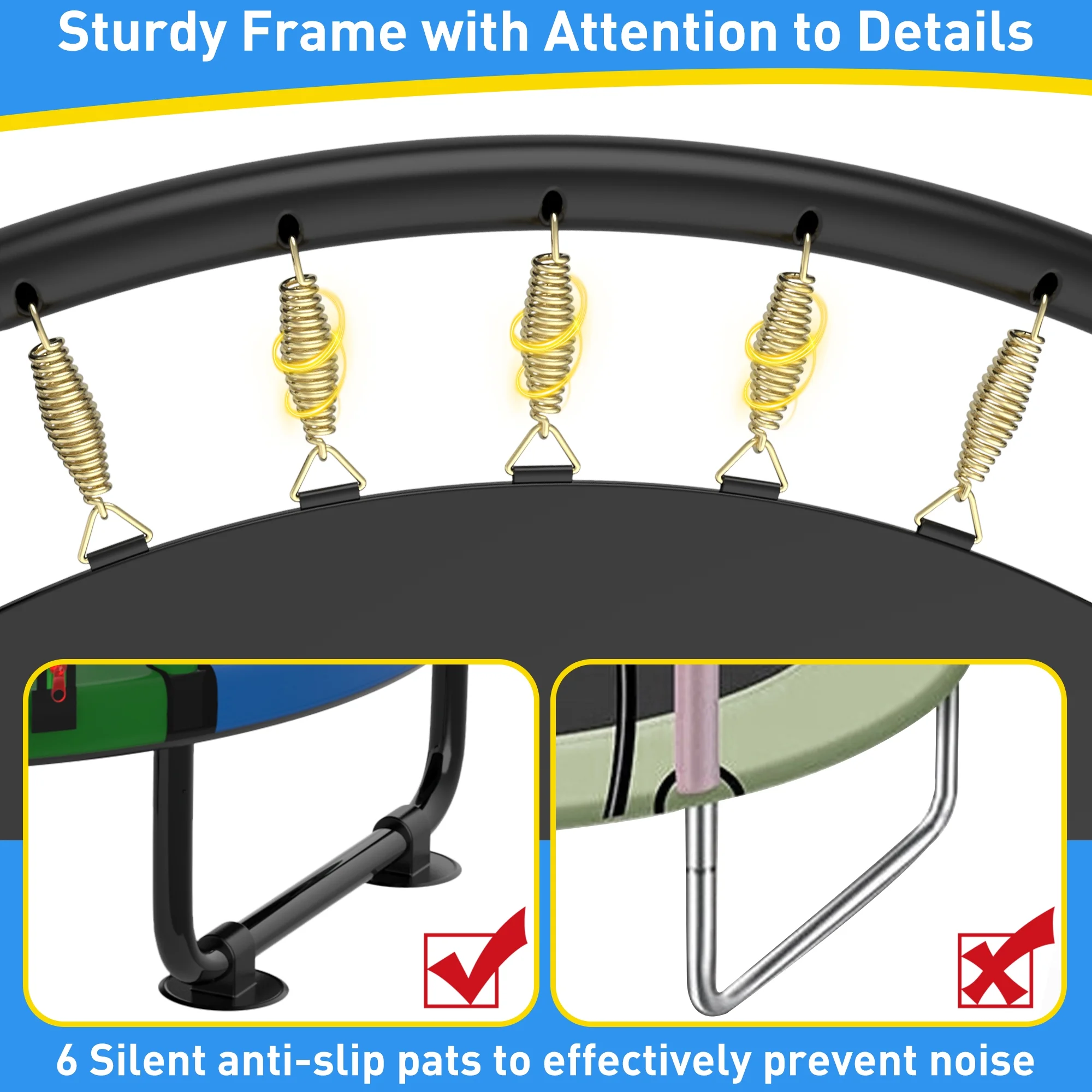CITYLE Trampoline for Kids 600LBS 60'' 5FT Toddler Trampoline Indoor Outdoor with Basketball Hoop, Swing, Adjustable Bar, Mini Small Trampoline with Enclosure, Gifts for Toddlers, Boys & Girls - Image 12