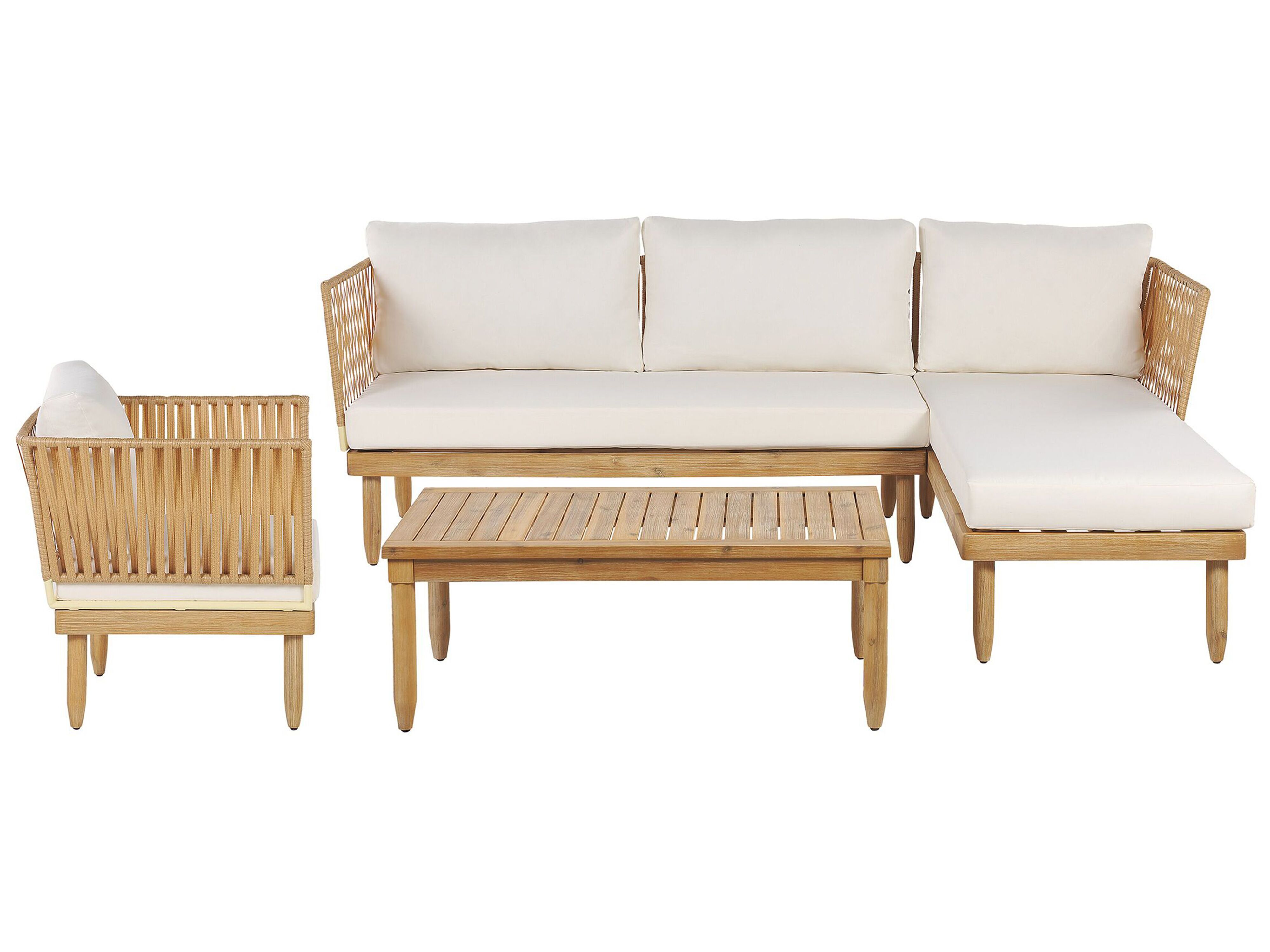 Garden Lounge Set with Table 4 Seater CREMONA Left Hand Acacia Wood Off-White