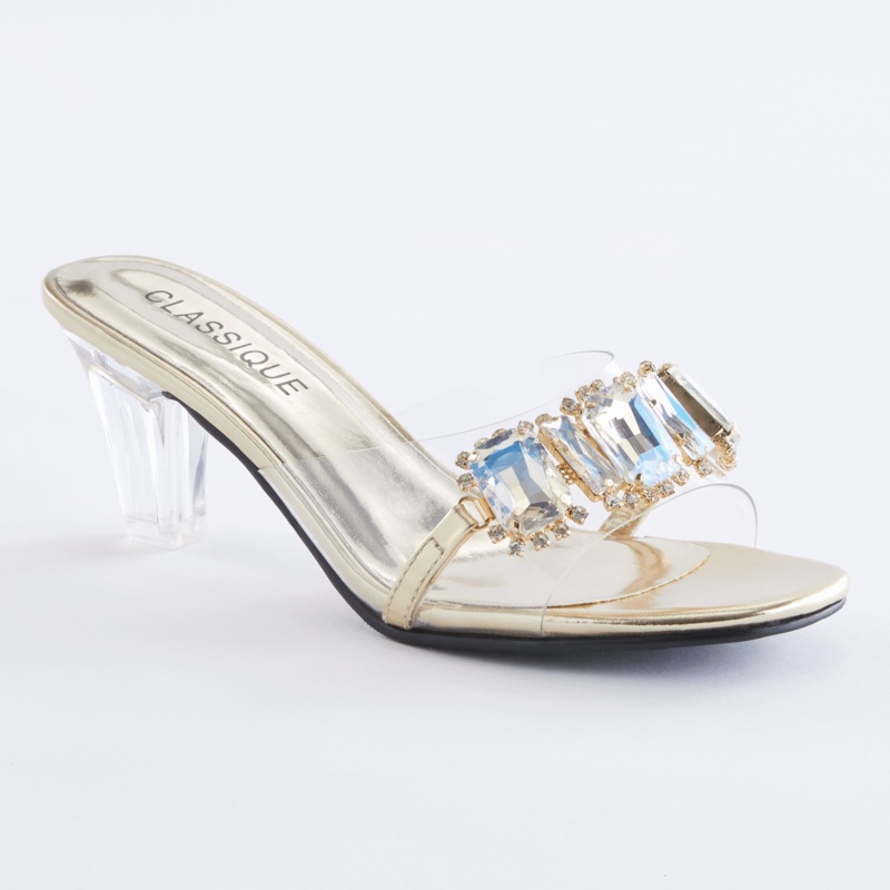 The Classique Vinyl Rhinestone Slide for Women with a Clear 2.5