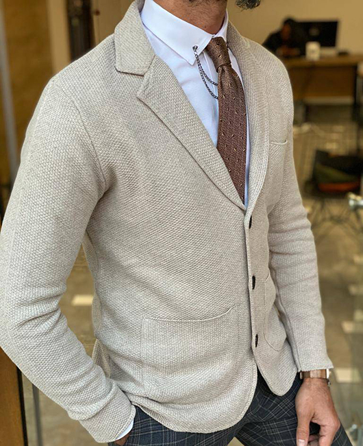 Texture Pattern Utility Pocket Notch Lapel Single Breasted Blazer