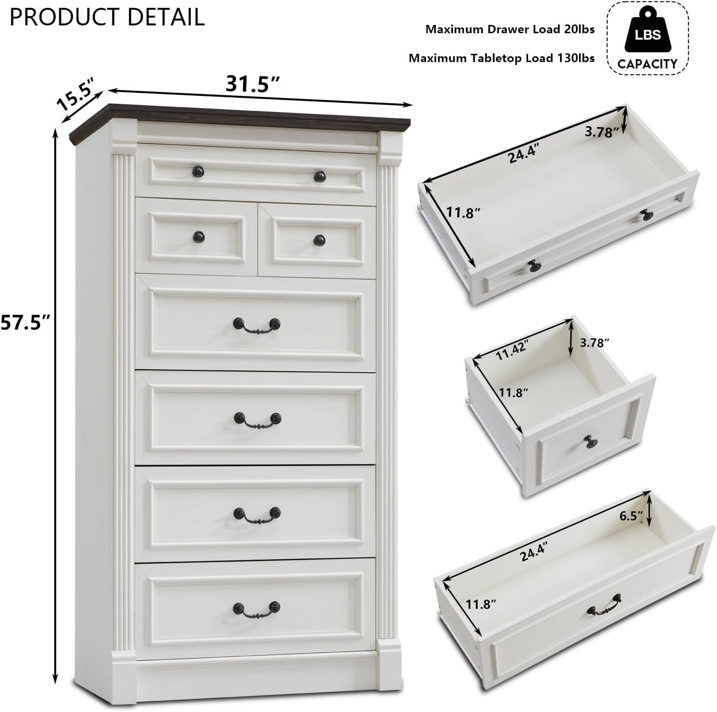 Farmhouse 7 Drawers Dresser for Bedroom, 57
