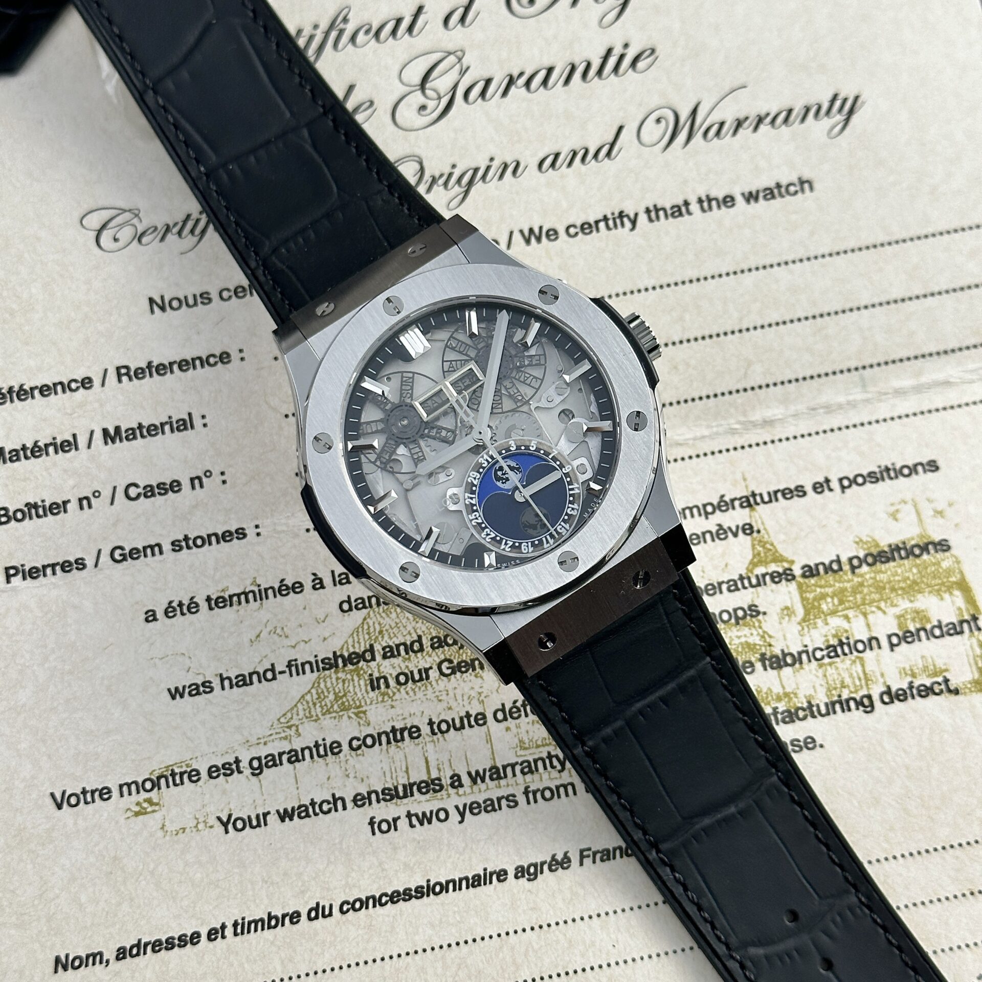 Hublot Replica 1:1 Watch Classic Fusion Aerofusion Moonphase Leather Strap 45mm - Elite Watch Atelier