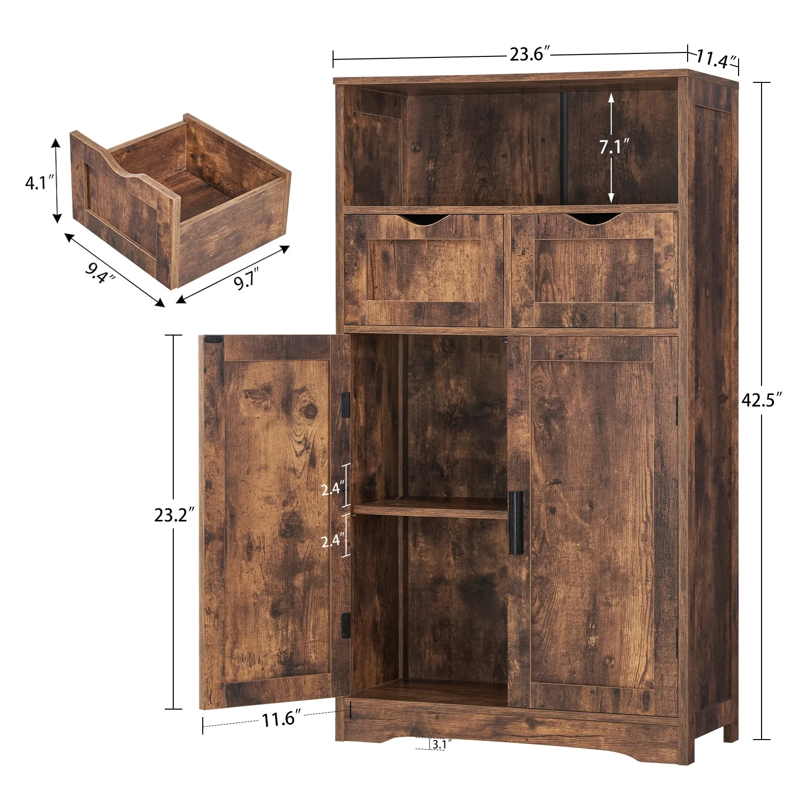 FANGSUM Rattan Storage Cabinet with 2 Drawers & 2 Shelves, Floor Cabinet for Living Room - Image 26
