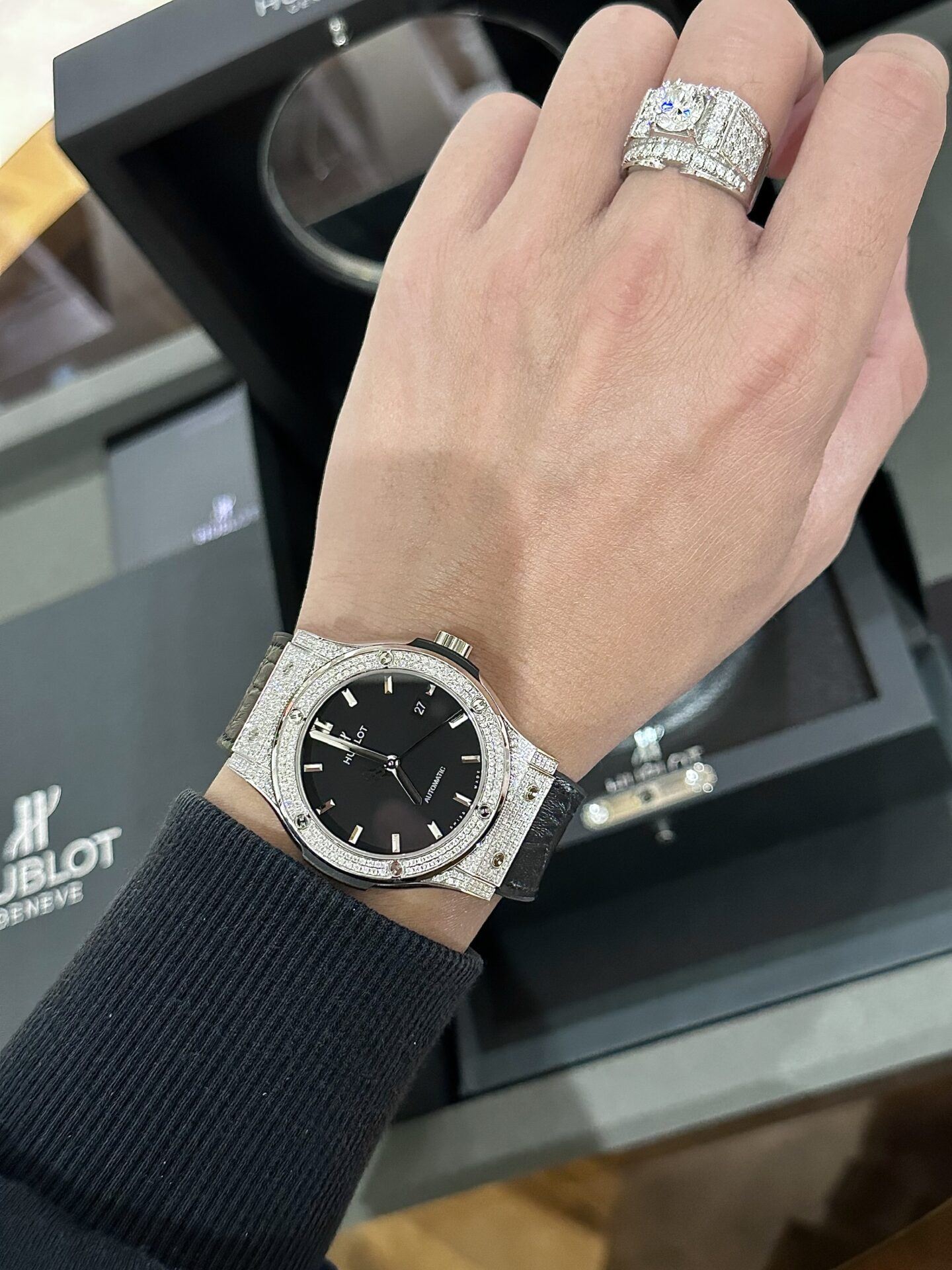 Hublot Replica 1:1 Watch Classic Fusion Full Black Moissanite Diamond 42mm - Top club