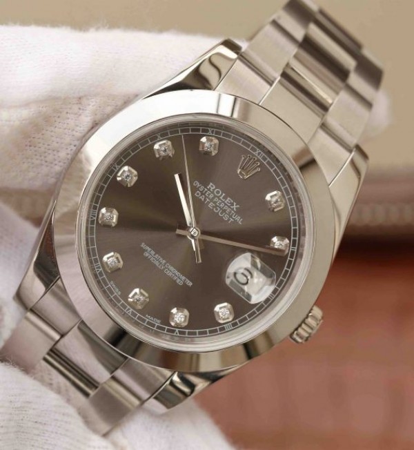 Replica Rolex DateJust 41mm 126300 Noob Gray Dial Diamonds Markers SS Bracelet A3235 - Elite Watch Atelier