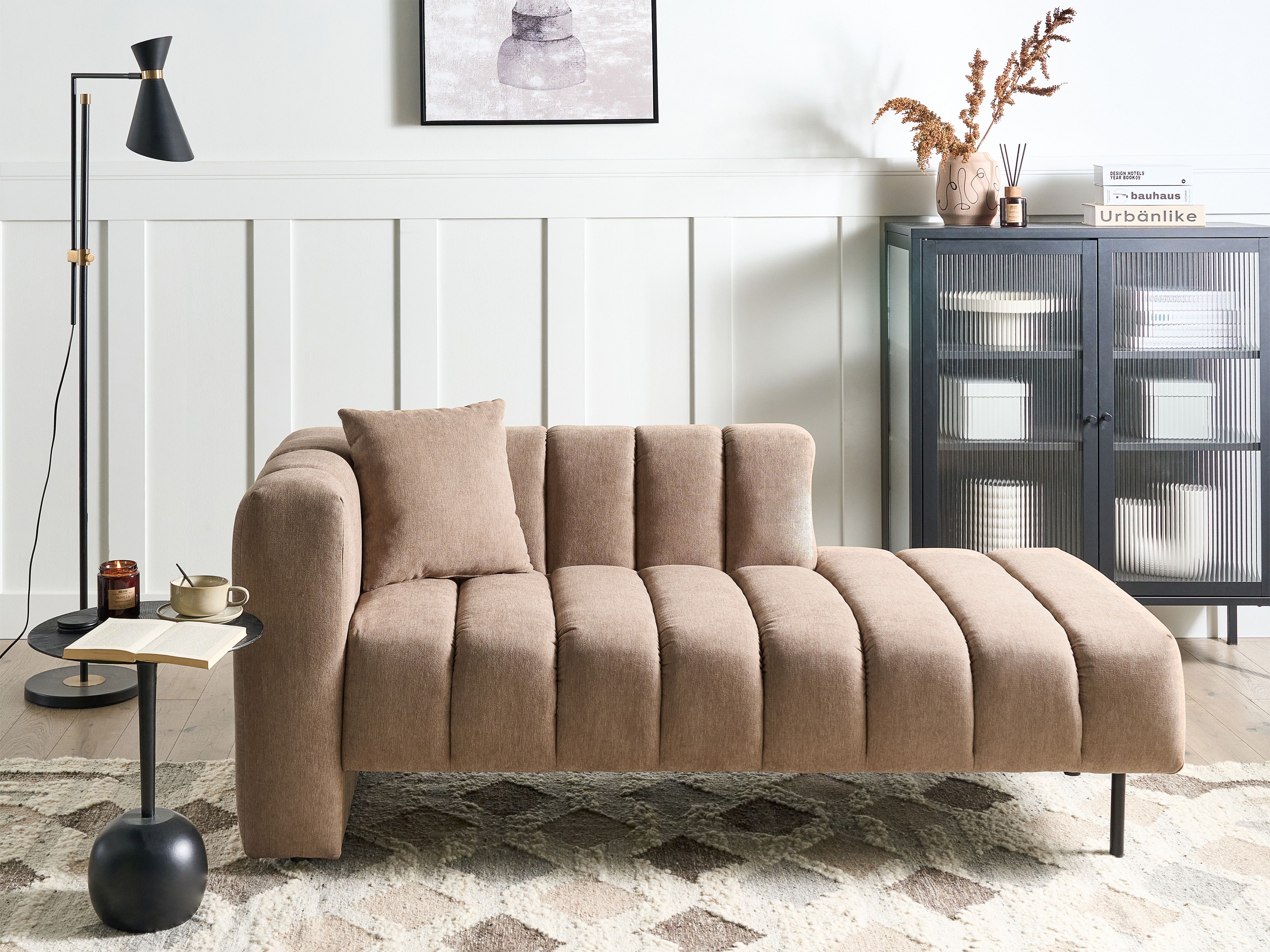 Left-Hand Chaise Lounge LANNILS Fabric Light Brown