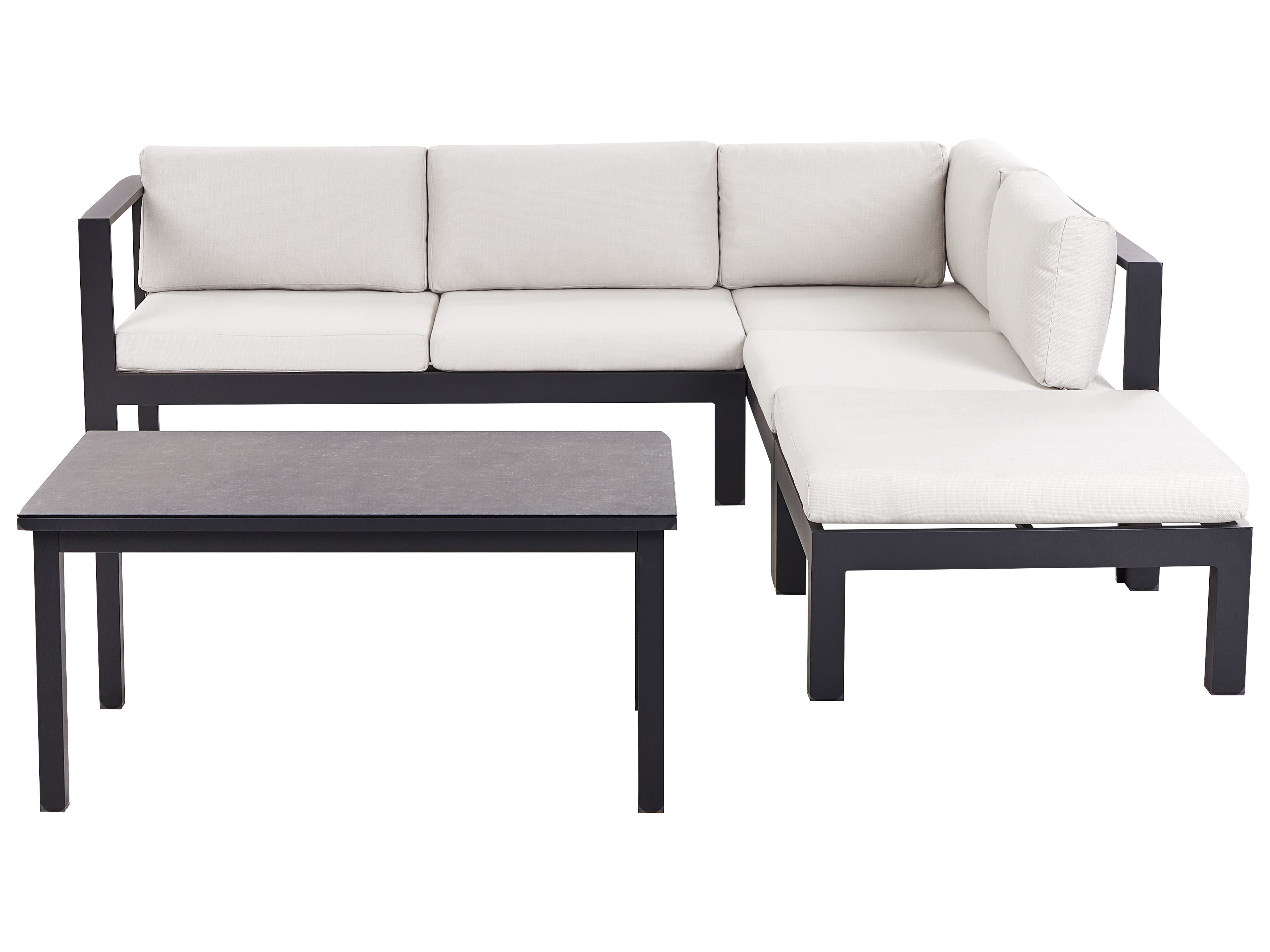 Garden Corner Sofa with Table 5 Seater MESSINA Left Hand Metal Off-White