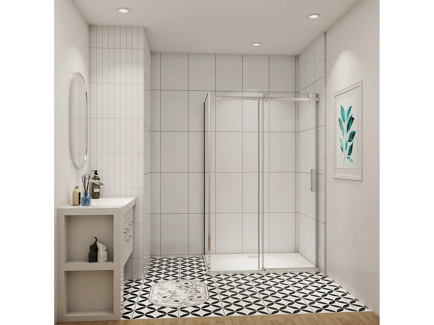 AICA cabine de douche coulissante 120x90x195cm,Installation réversible,8mm verre de sécurité,porte de douche coulissante