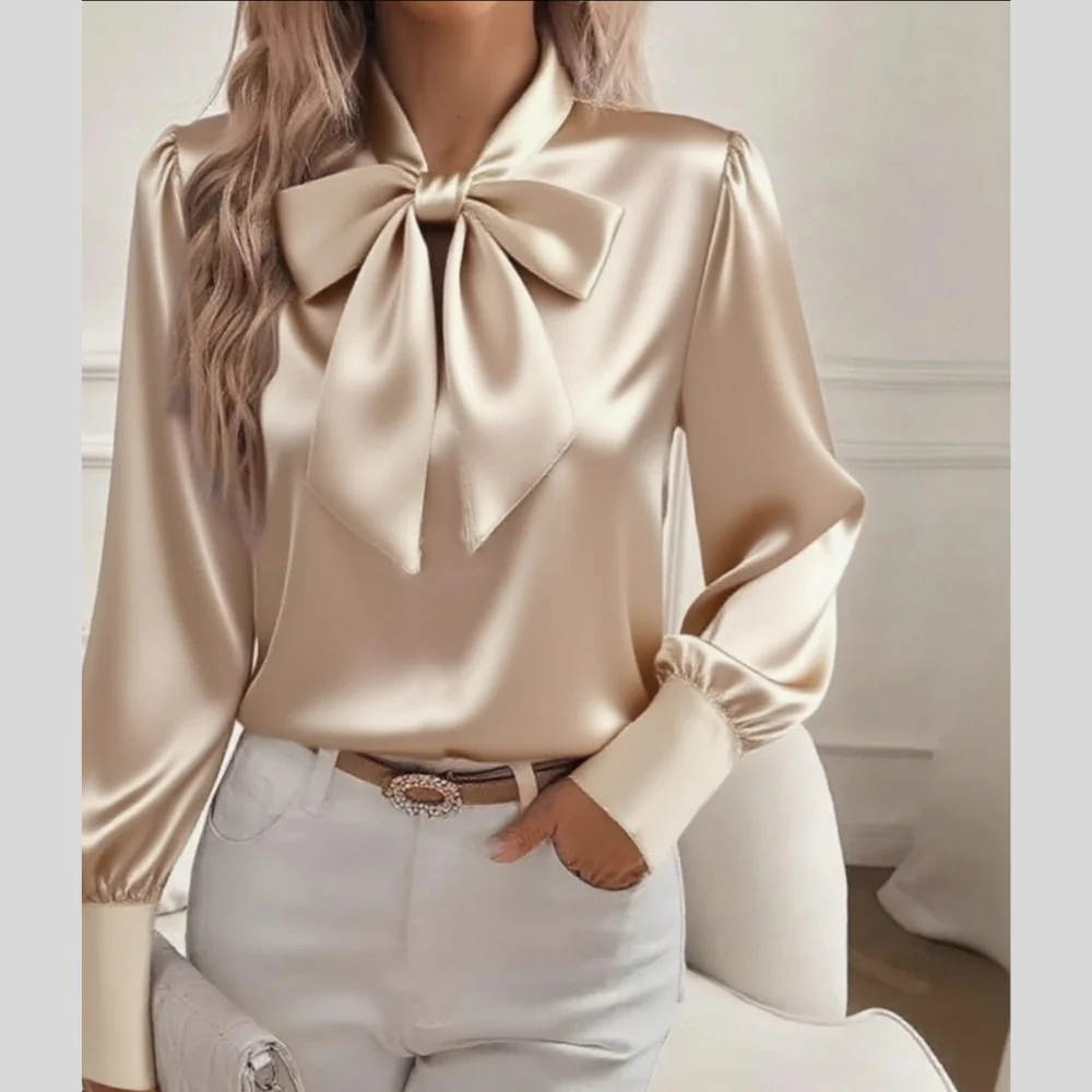 Satin Bow Tie Long Sleeve Top - ZKZOOK
