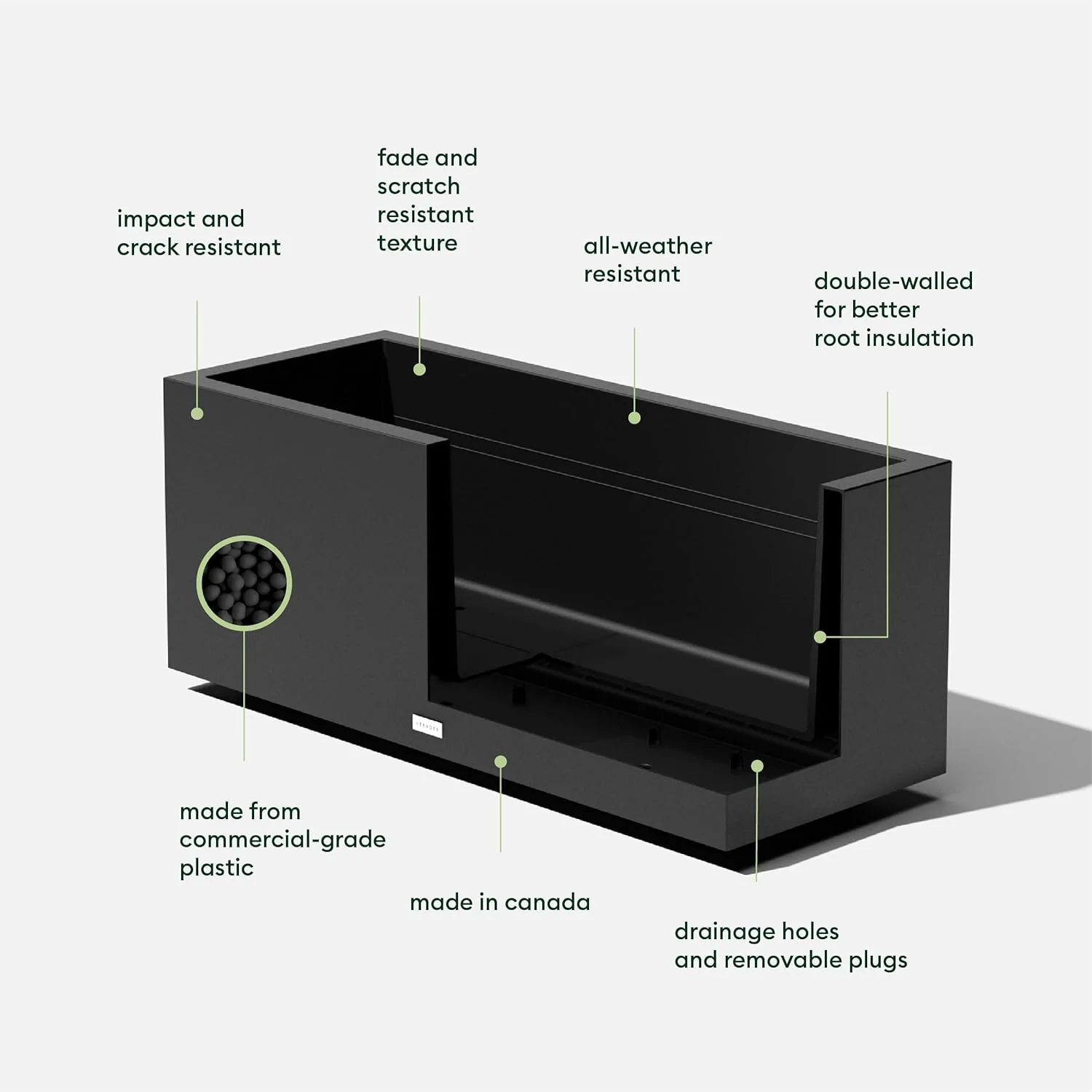 Veradek Rectangular Planter, Large, 16 in x 15 in x 38 in - Block Series Long Box - Image 2 Veradek Rectangular Planter, Large, 16 in x 15 in x 38 in - Block Series Long Box - Image 2