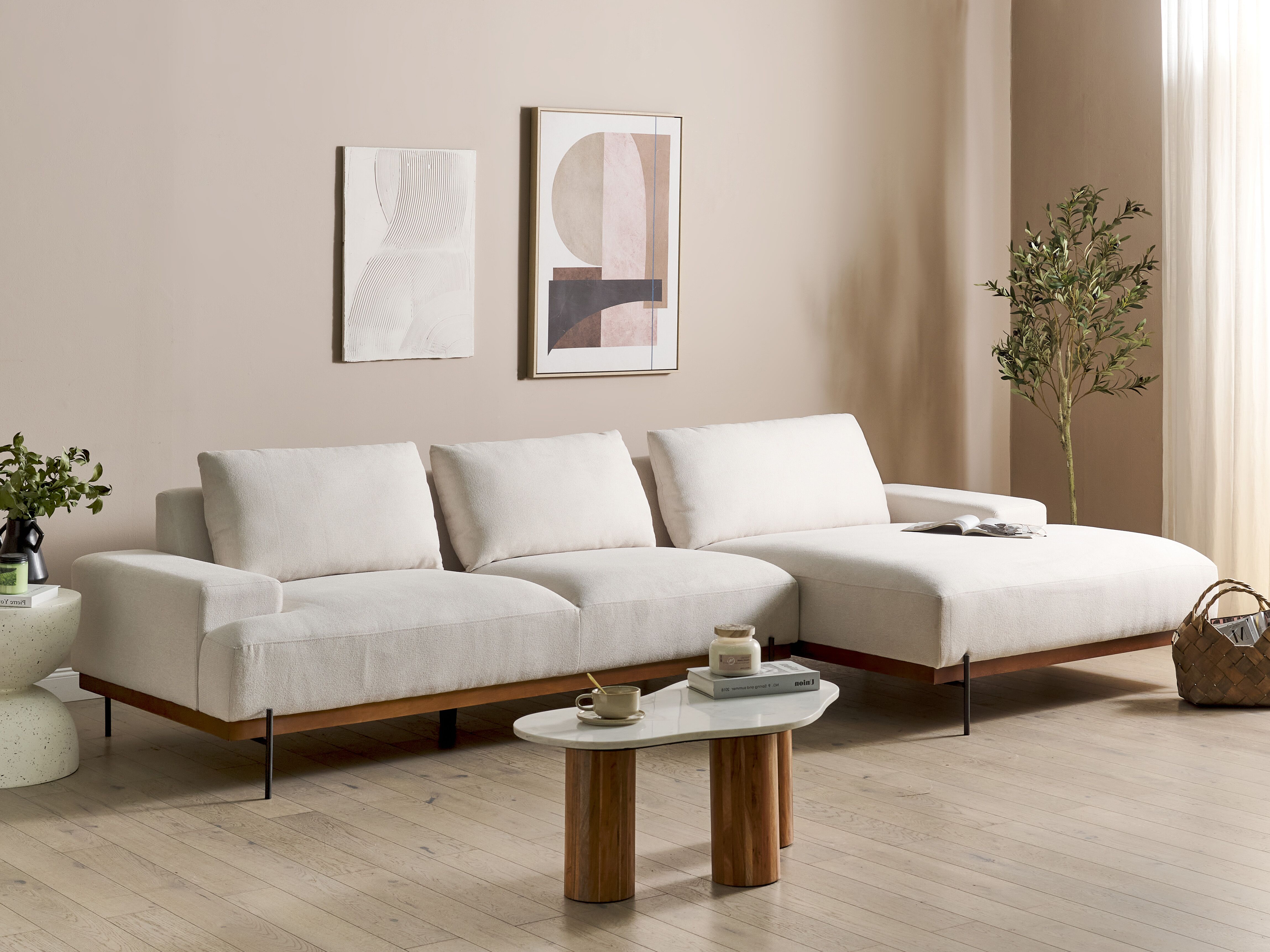 Corner Sofa 4 Seater MARIFERD Fabric Light Beige Left Hand