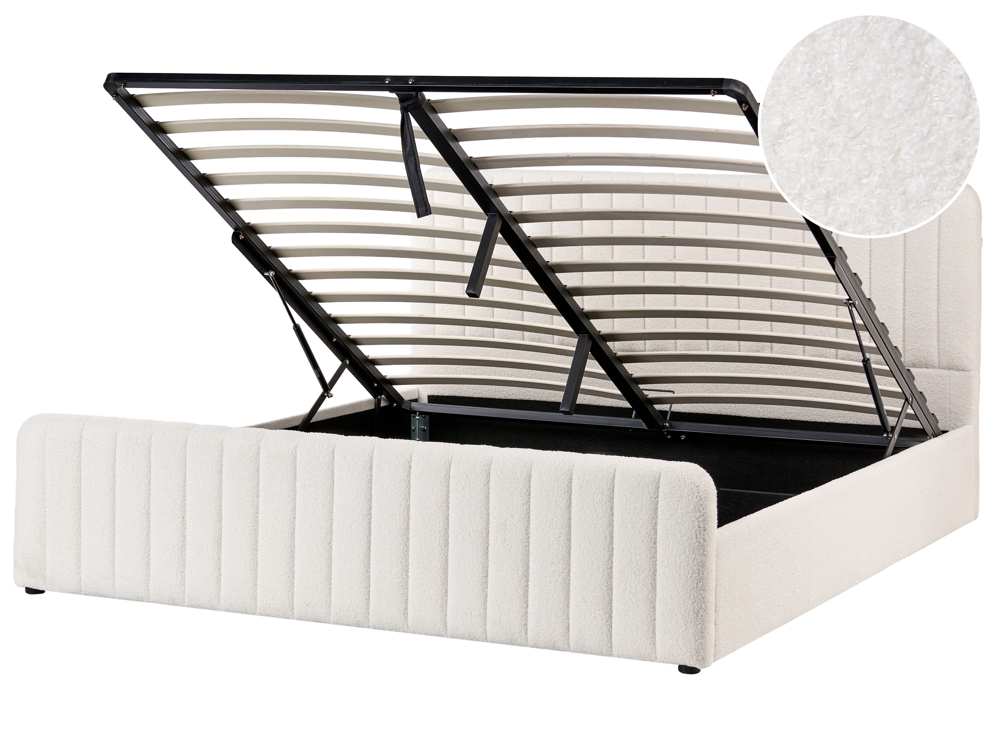 Ottoman Bed Boucle LUNAN 180 x 200 cm (EU Super King) White