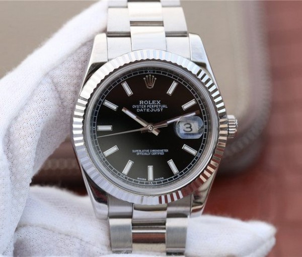 Replica Rolex DateJust 41mm 126334 Noob Fluted Bezel Black Dial Stick Markers Bracelet A3235 - Elite Watch Atelier