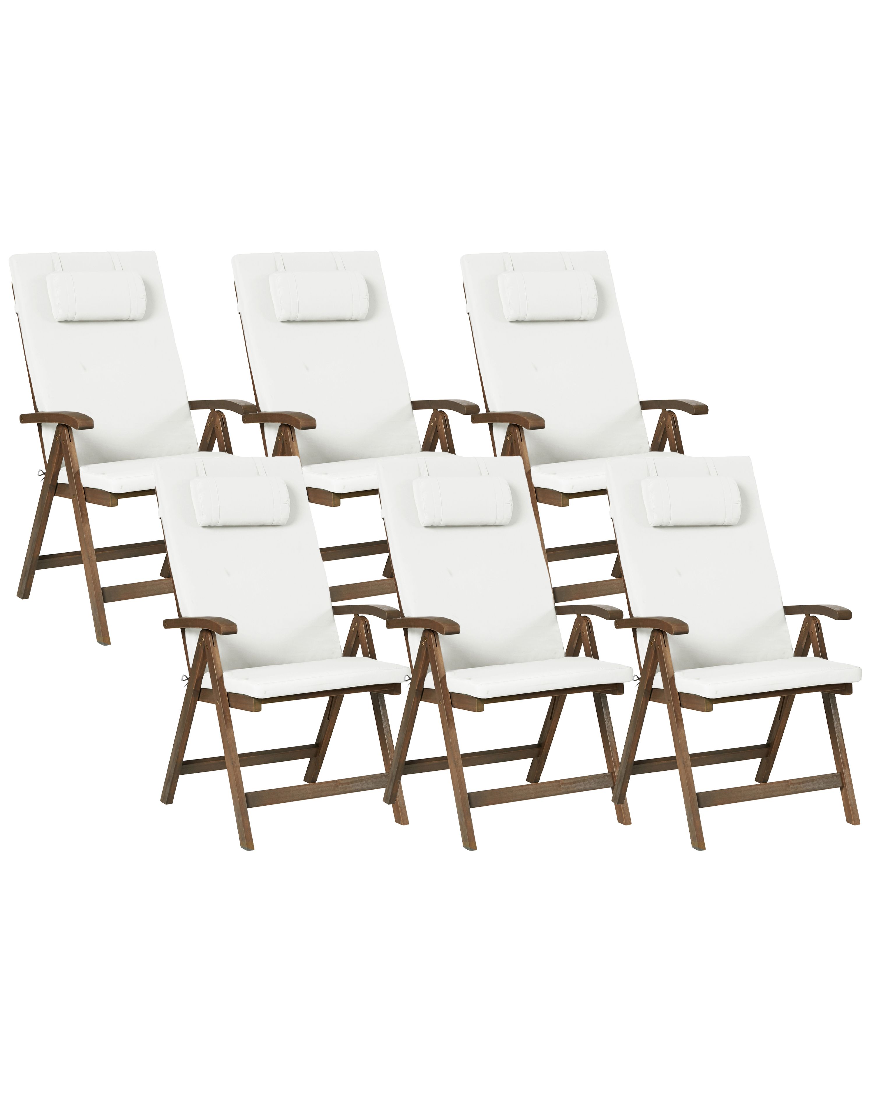 Set of 6 Garden Chairs with Cushions AMANTEA PREMIUM Acacia Wood Off-White