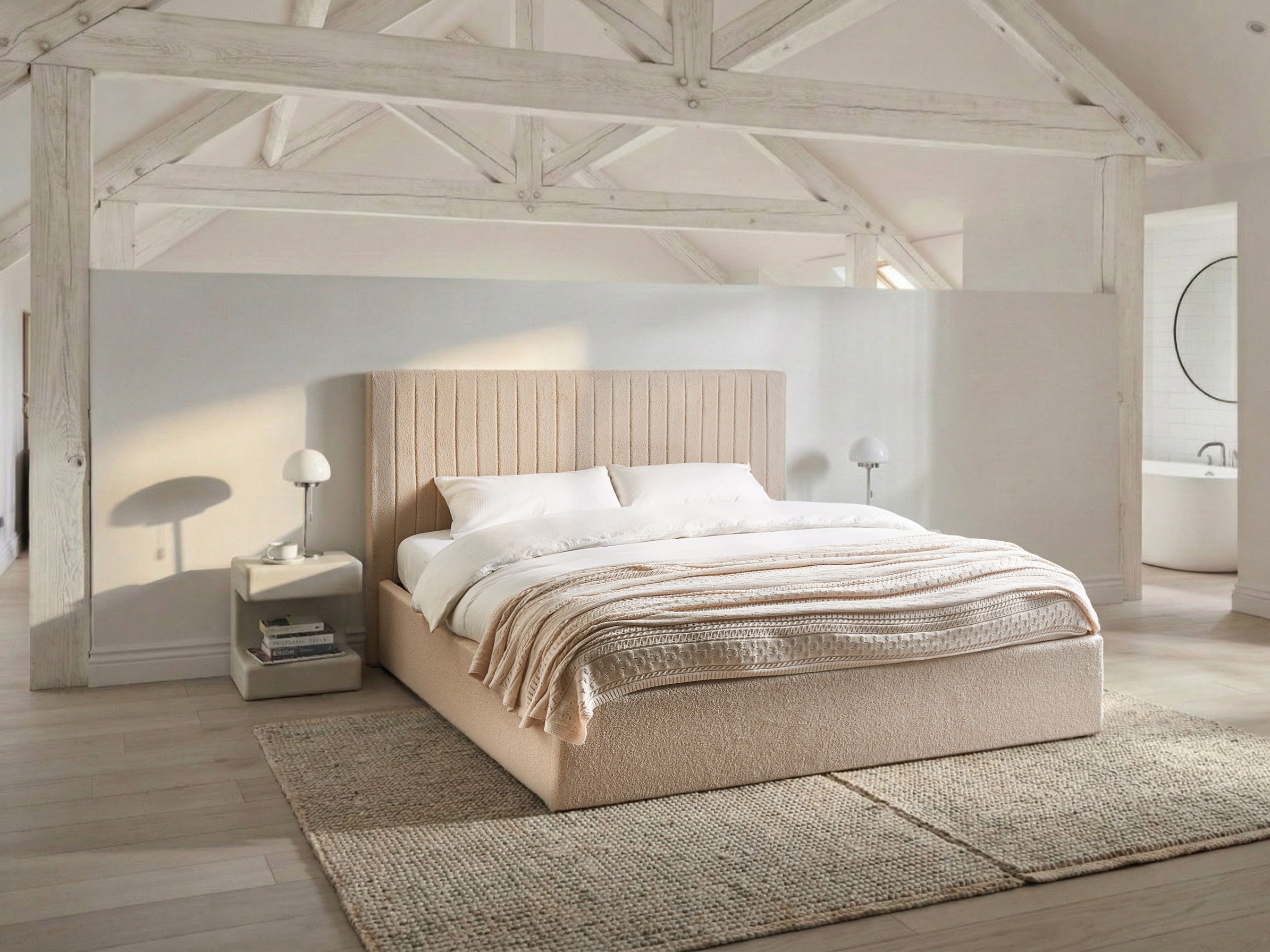 Ottoman Bed Boucle VION 180 x 200 cm (EU Super King) Beige