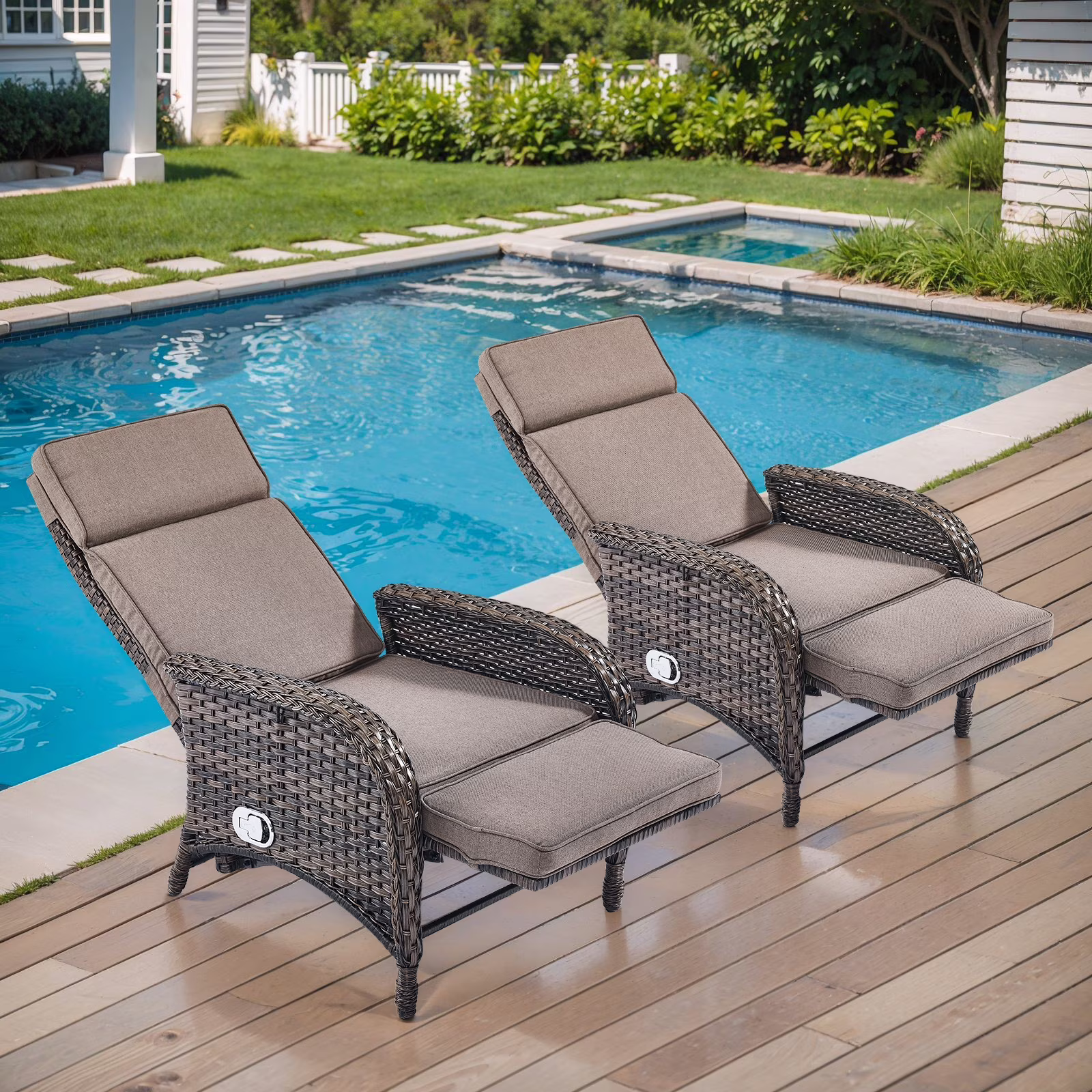OPOHORO Outdoor Recliner Chair, Adjustable Reclining Patio Chair with Cushion, Wicker Outdoor Chaise Lounge with Adjustable Backrest and Footrest, Ideal for Pool Deck, Beige - Image 13