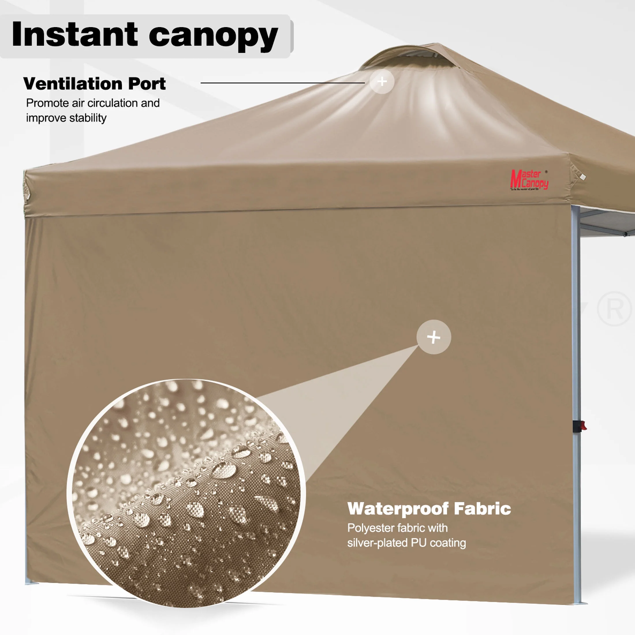 MASTERCANOPY 10' x 10' Easy Pop-up Canopy Tent Outdoor Shade Shelter with 1 Sidewall, White - Image 39