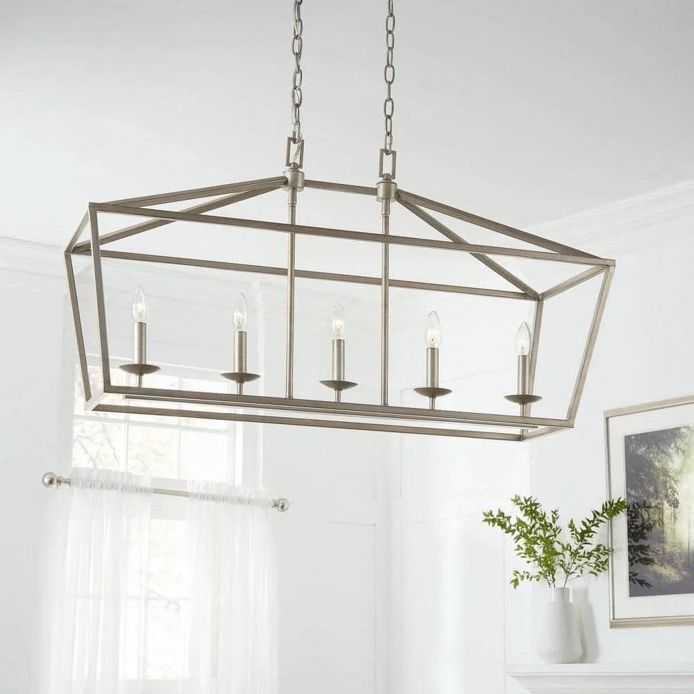 Home Decorators Weyburn 5-Light Antique Silver Caged Island Chandelier - New